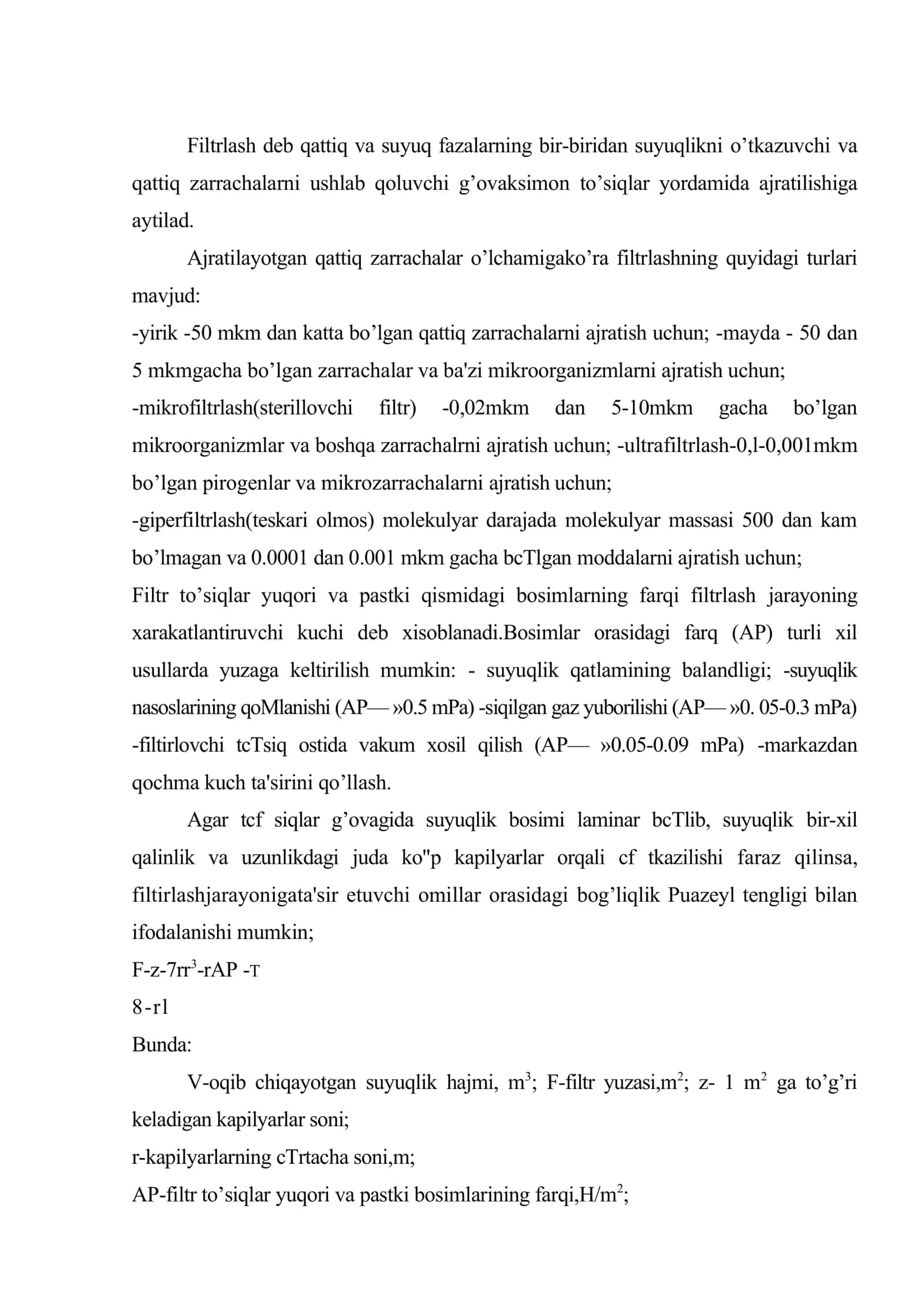Filtrlashninazariy asoslari.filtr materiallarni tasnifi 2