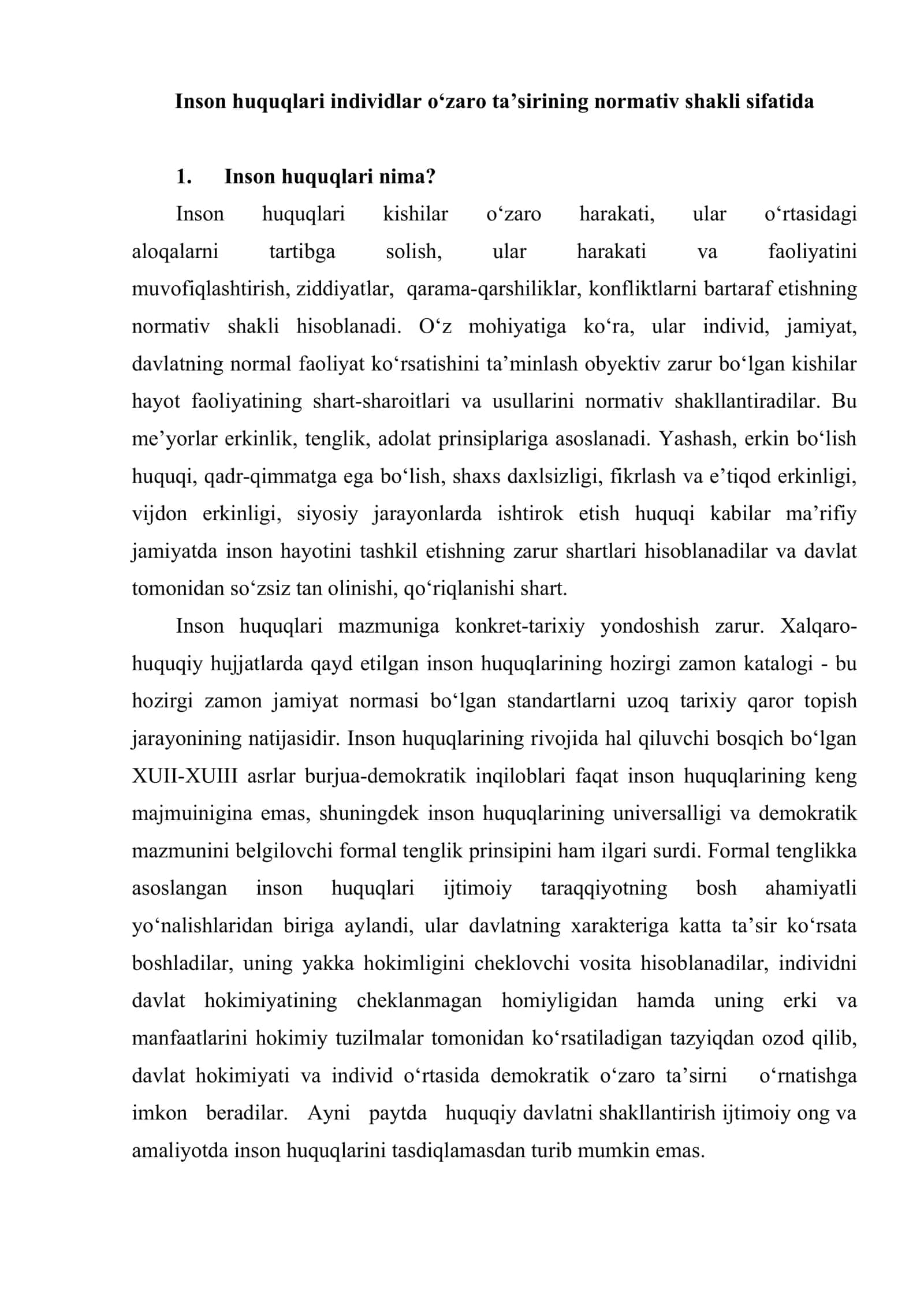 Inson huquqlari mohiyati, tushunchasi va normativ shakli 2