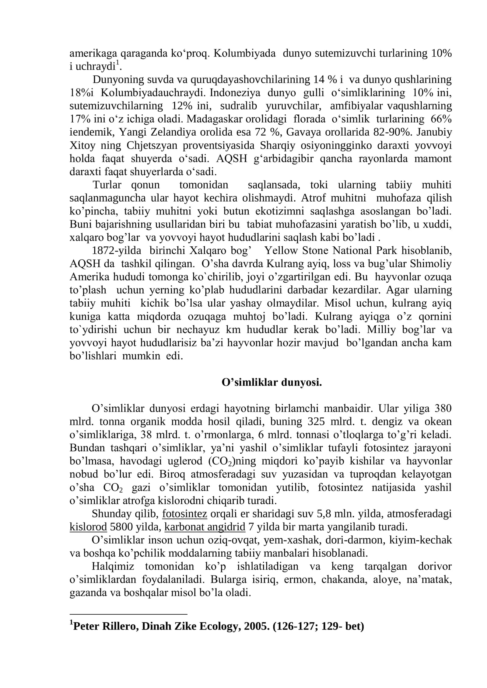 O‟SIMLIK VA HAYVONOT DUNYOSINI MUHOFAZA QILISH 2