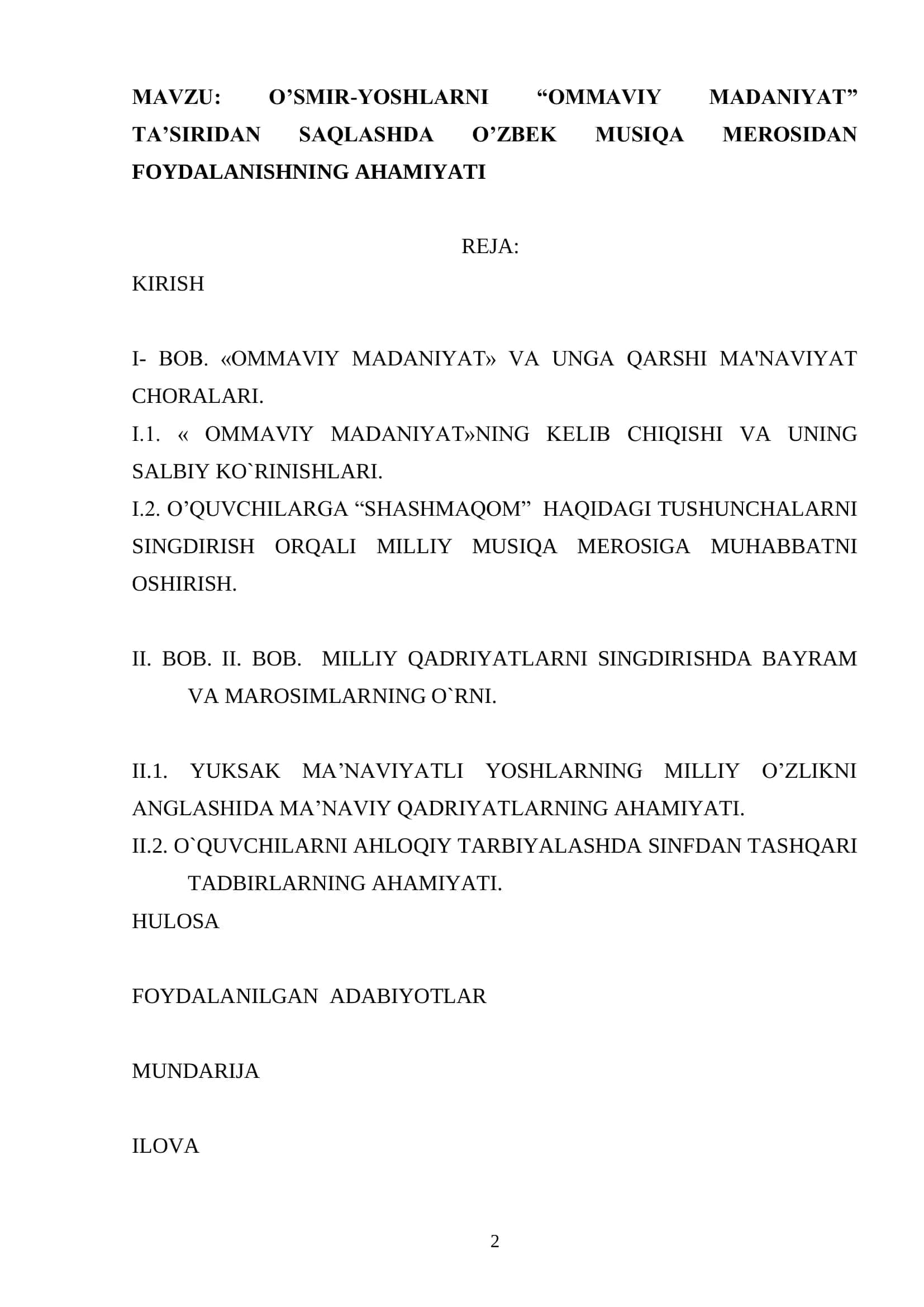 OSMIR-YOSHLARNI “OMMAVIY MADANIYAT” TA’SIRIDAN SAQLASHDA O’ZBEK MUSIQA MEROSIDAN FOYDALANISHNING AHAMIYATI 2