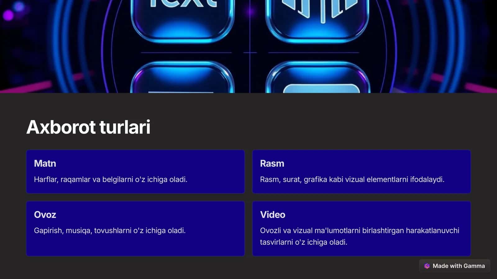 Axborot turlari, sanoq sistemalari va texnika xavfsizligi 2