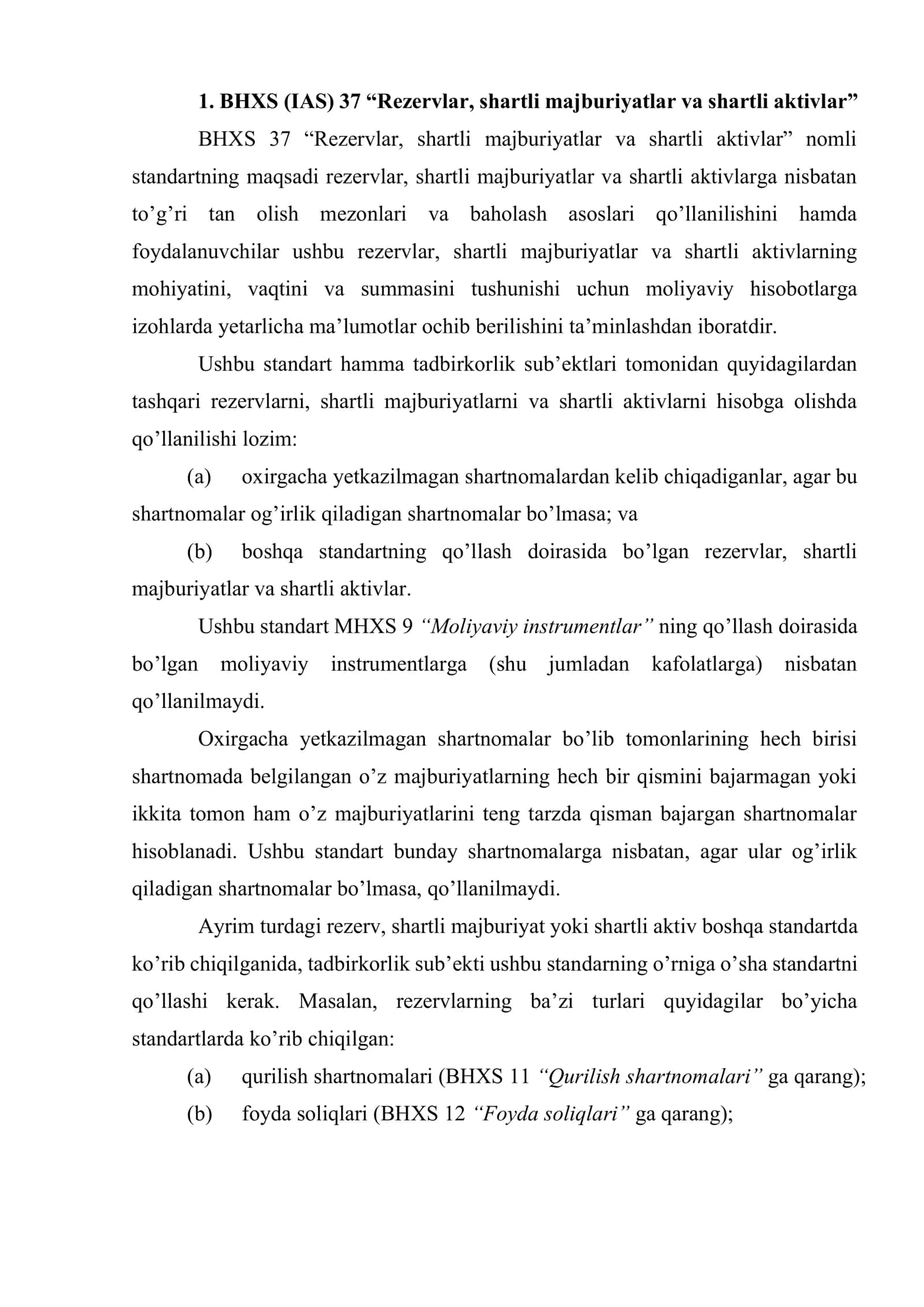 Nomoliyaviy majburiyatlarni hisobga oluvchi standartlarining tavsifi 2