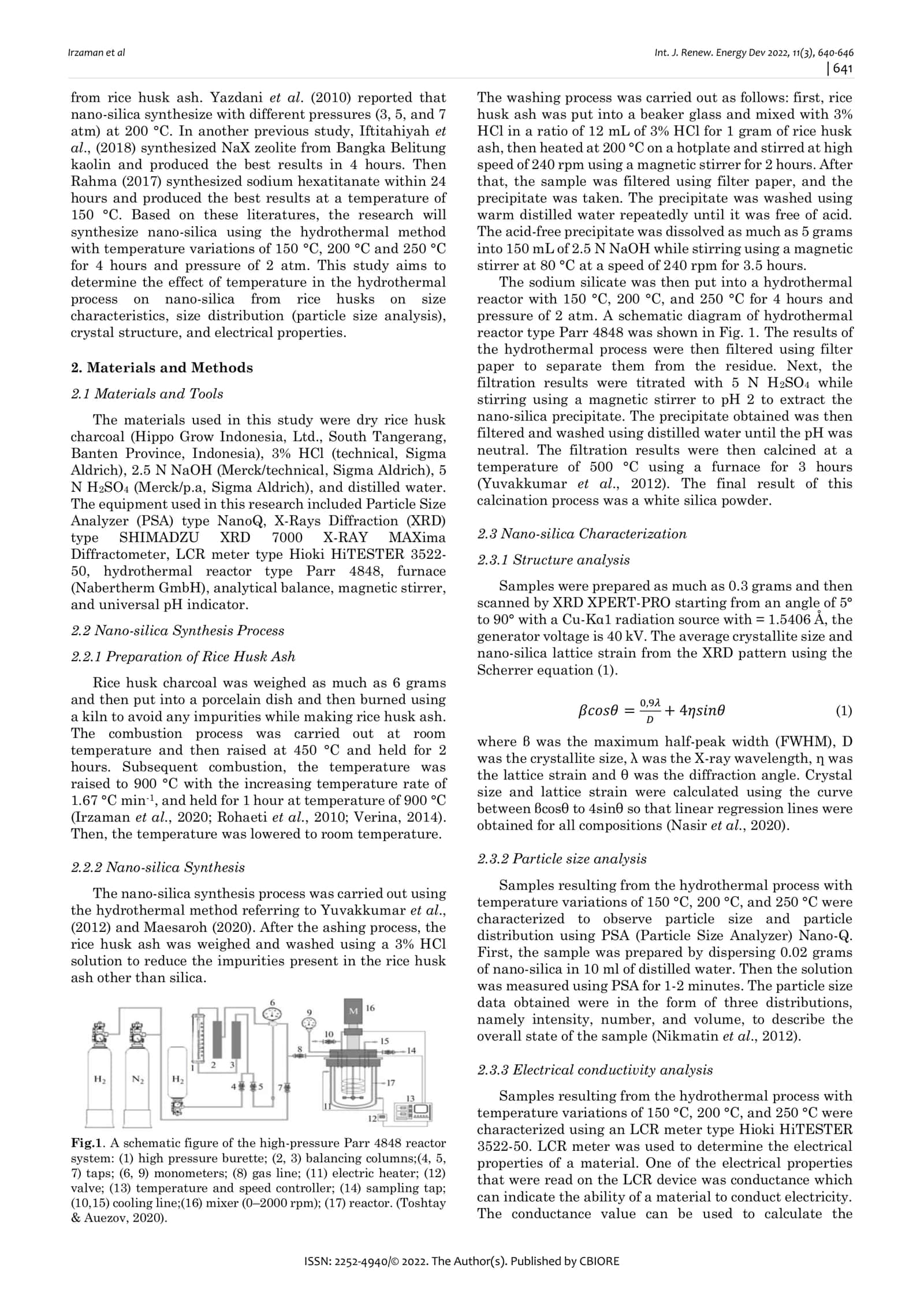 Effect of Different Hydrothermal Temperatures on the Properties on Nano-Silica (SiO2) of Rice Husk 2