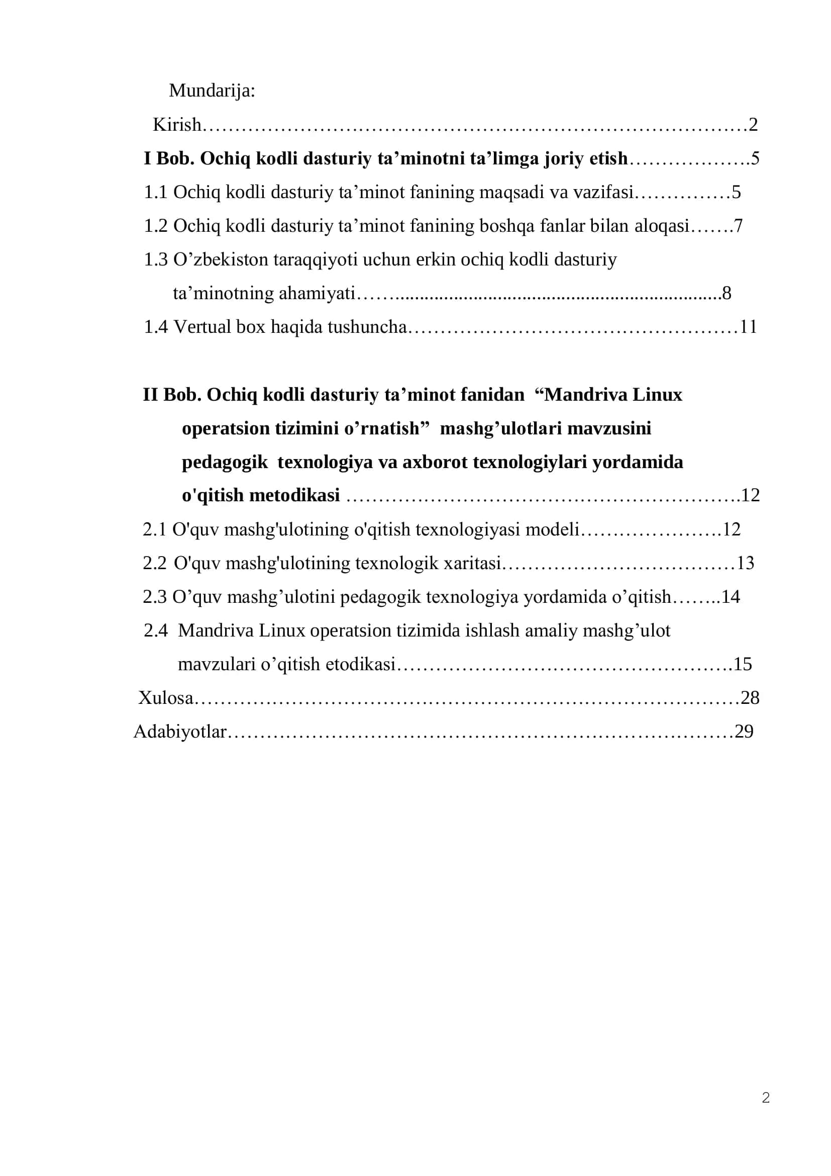 «Ochiq kodli dasturiy ta’minot» fanini pedagogik va axborot texnologiyalari yordamida o'qitish metodikasi 2