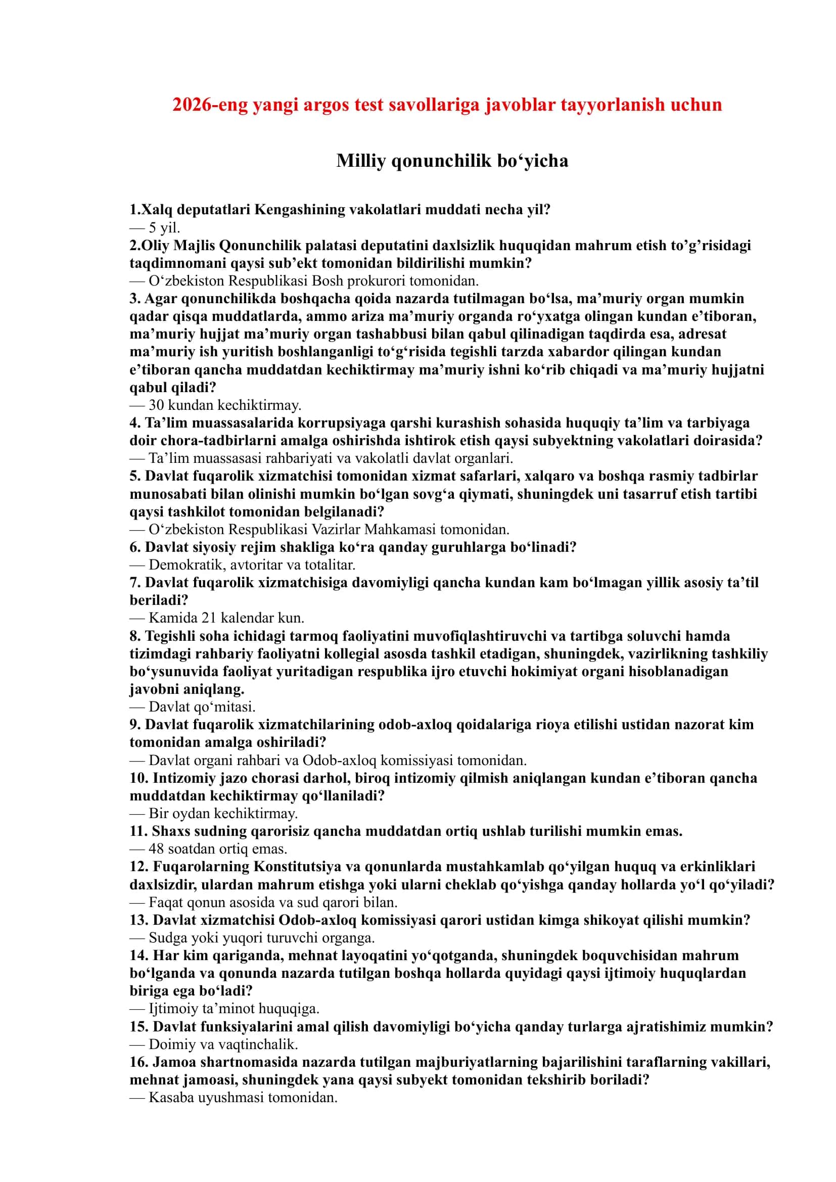 2026-eng yangi argos test savollariga javoblar tayyorlanish uchun 2