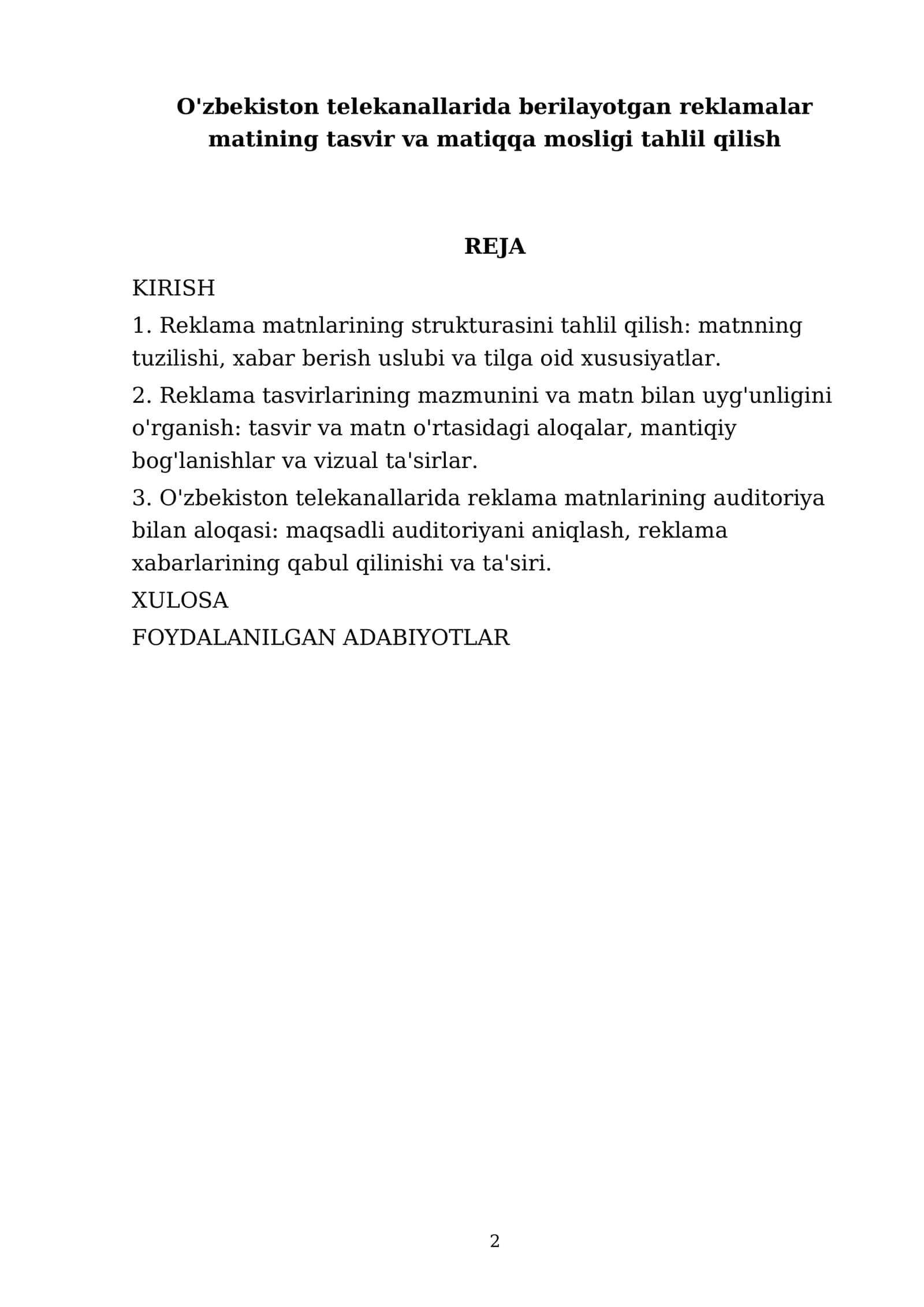 O'zbekiston telekanallarida berilayotgan reklamalar matining tasvir va matiqqa mosligi tahlil qilish 2