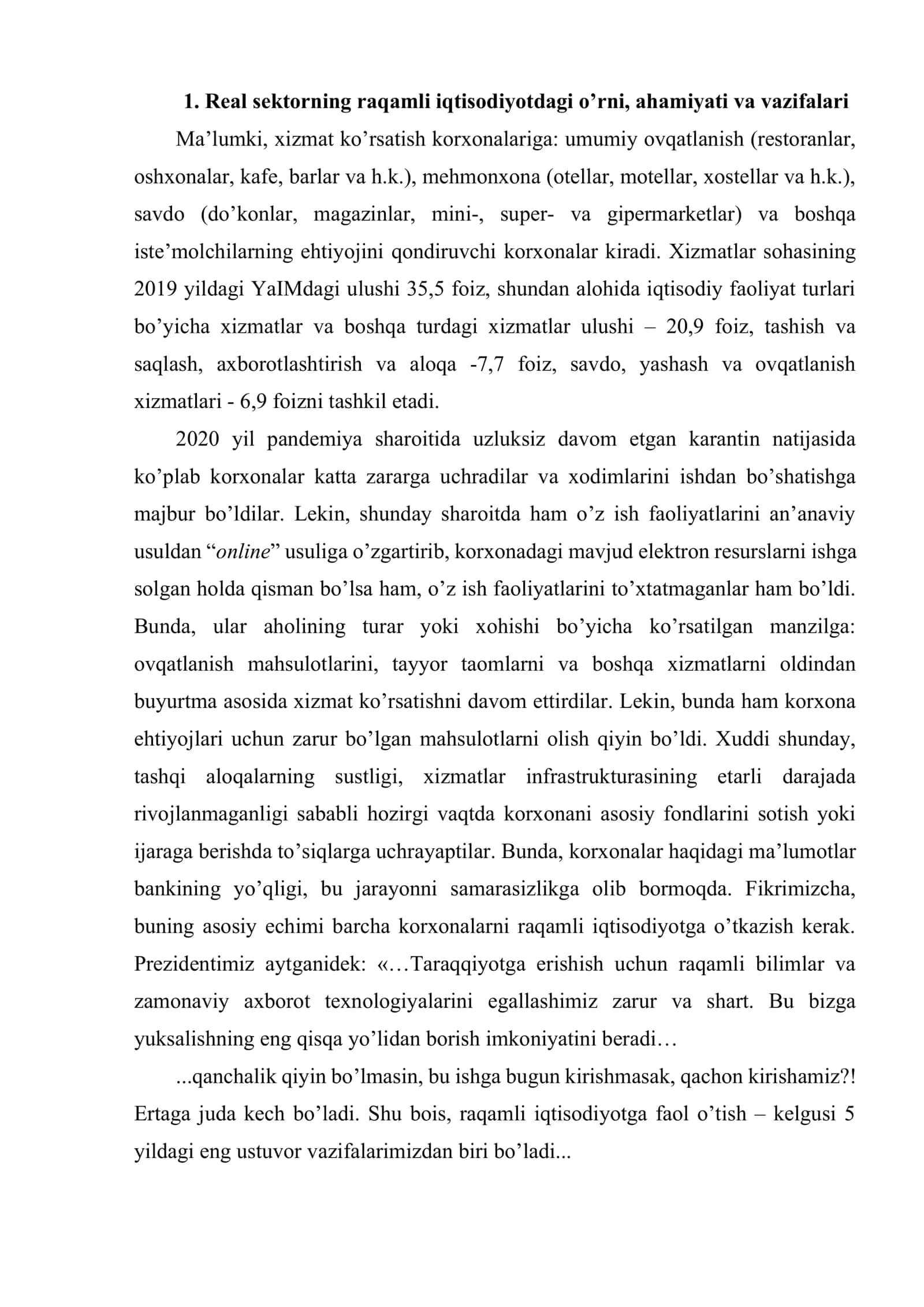 Real sektorda servis sohasini tashkil etish xususiyatlari, maqsadi va vazifalari 2