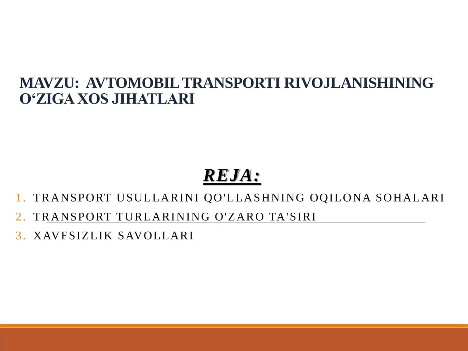 TRANSPORT VA XIZMAT KO'RSATISH SOHALARI GEOGRAFIYASI FANIDAN TAYYORLAGAN 2