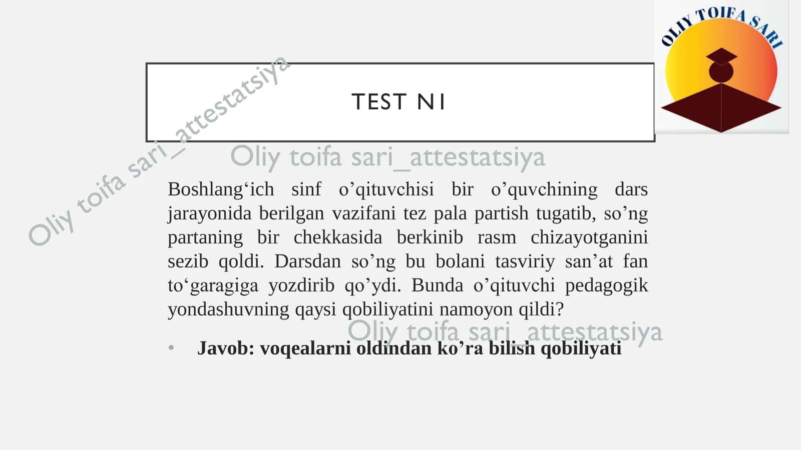 PED MAHORAT VA KASBIY STANDART TESTLARI TAHLILI 2