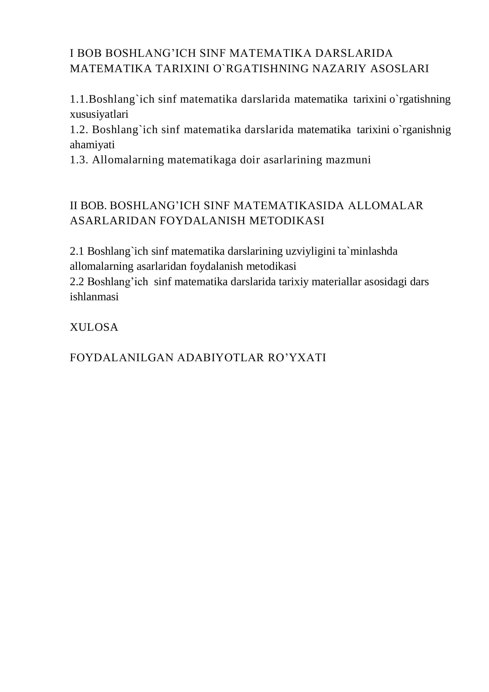 BOB BOSHLANG‘ICH SINF MATEMATIKA DARSLARIDA MATEMATIKA TARIXINI O‘ 2