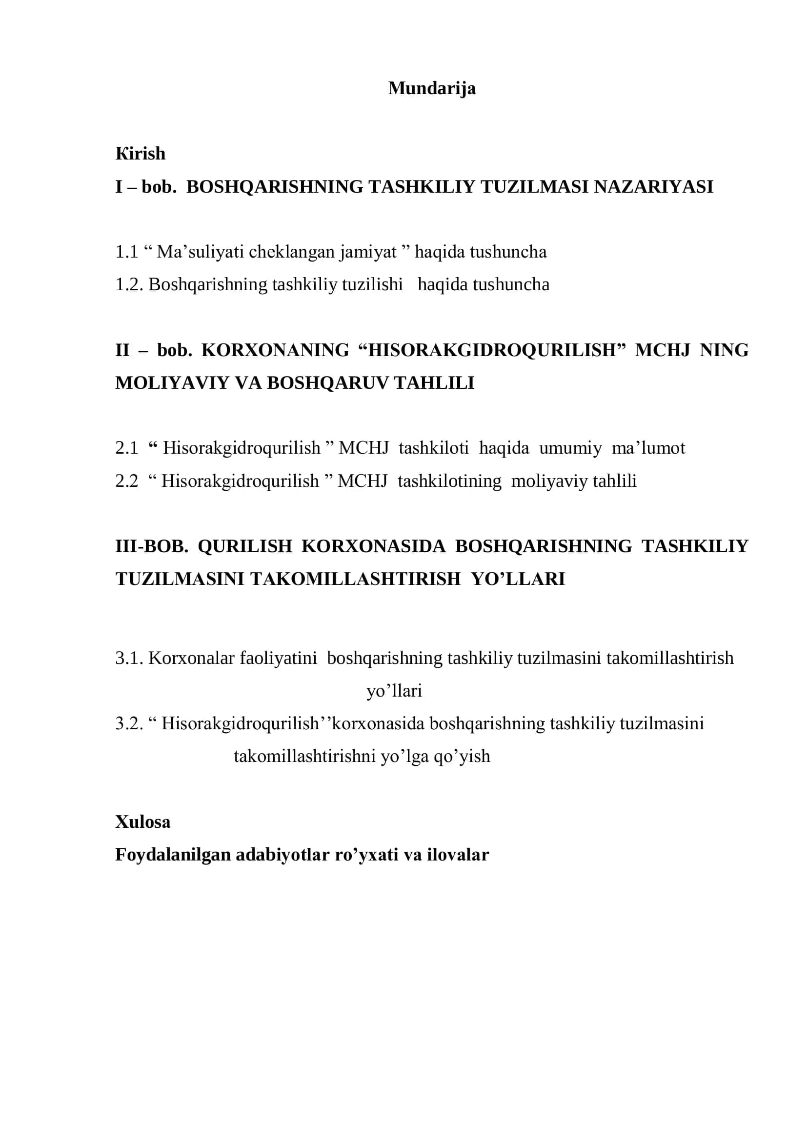 QURILISH KORXONASIDA BOSHQARISHNING TASHKILIY TUZILMASINI TAKOMILLASHTIRISH YO‟LLARI 2