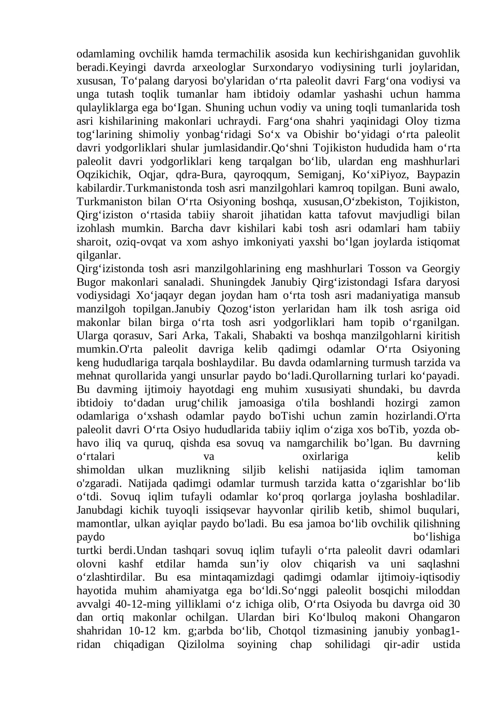 O‘rta Osiyoning tosh asri manzilgohlari tarixiy geografiyasi 2