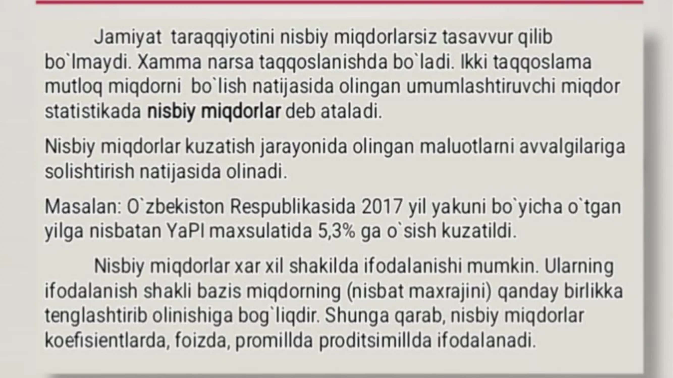 Nisbiy va o'rtacha qiymatlar 2