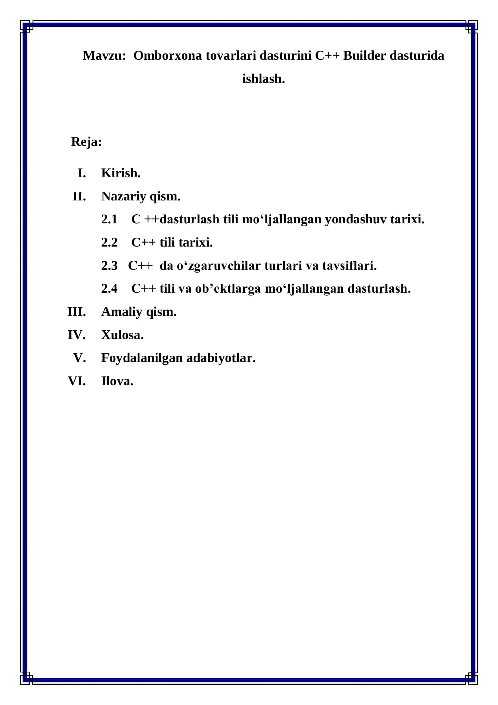 Omborxona tovarlari dasturini C++ Builder dasturida ishlash 2