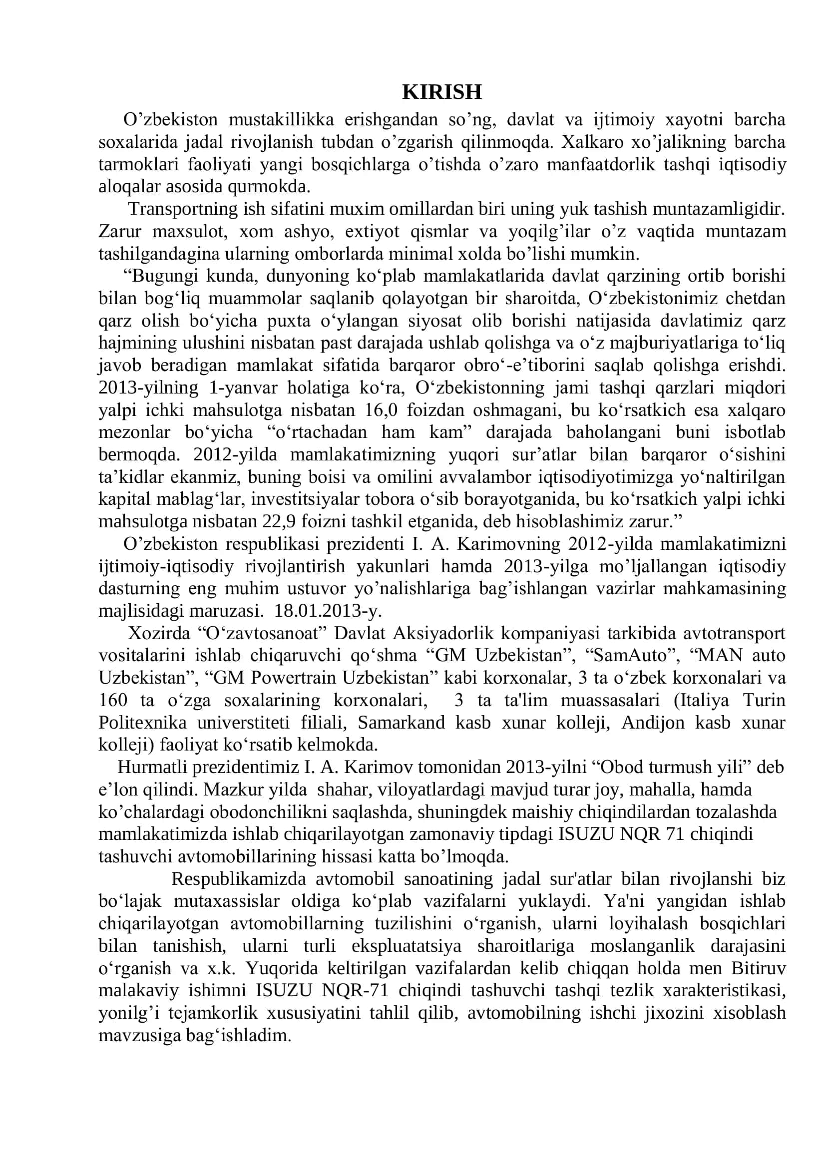 ISUZU NQR-71 rusumli chiqindi tashuvchi avtomobilining ishchi jihozini xisoblash 2