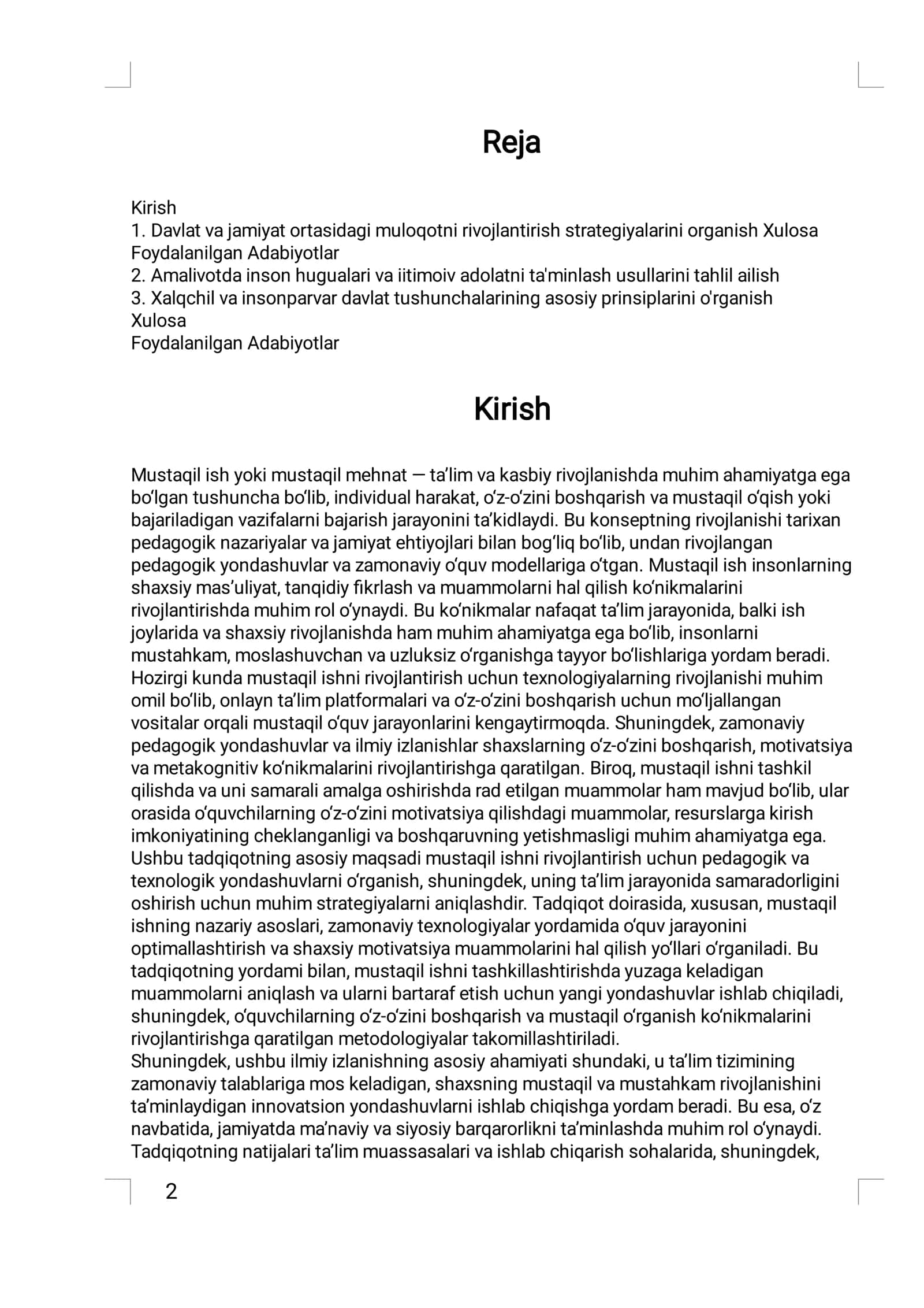 O'ZBEKISTON RESPUBLIKASI OLIY TA'LIM FAN VA INNOVATSIYA VAZIRLIGI ANDIJON DAVLAT UNIVERSITETI MUSTAQIL ISH 2