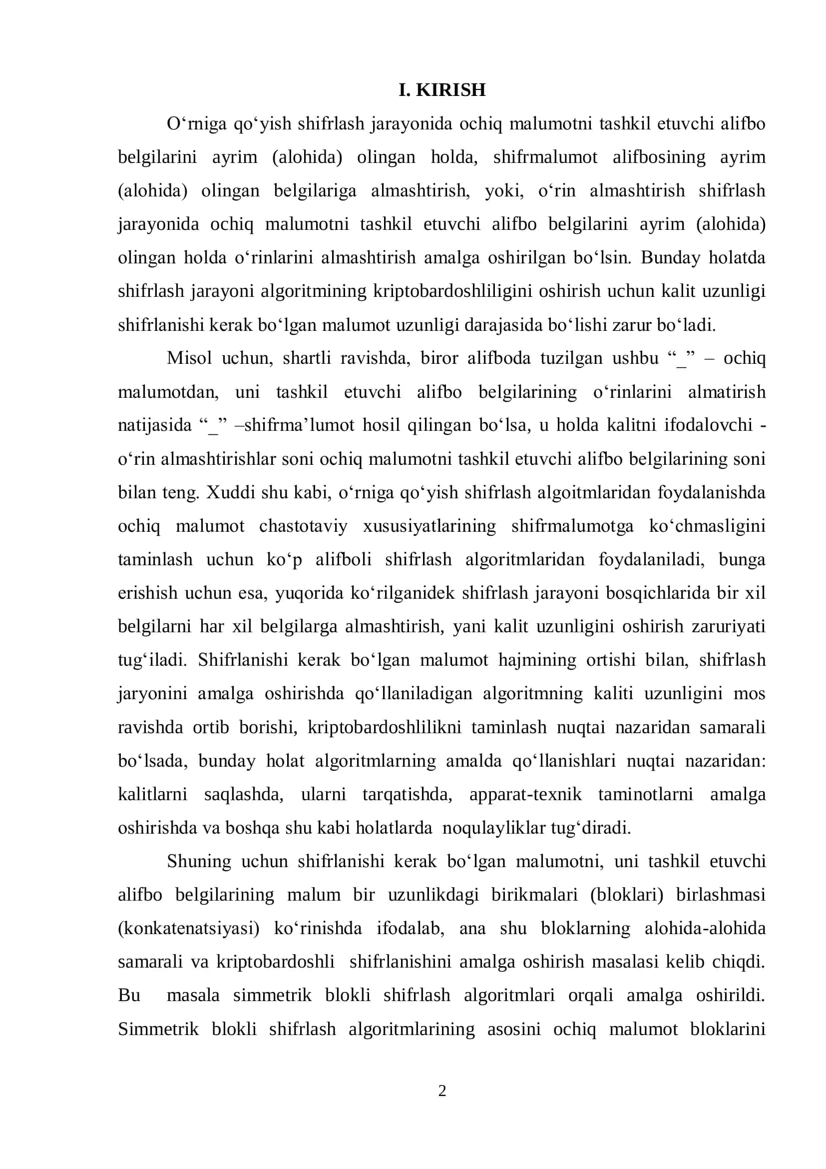 Feystel tarmog‘iga asoslangan simmetrik blokli shifrlash algoritmlari tadqiqi va tahlili 2