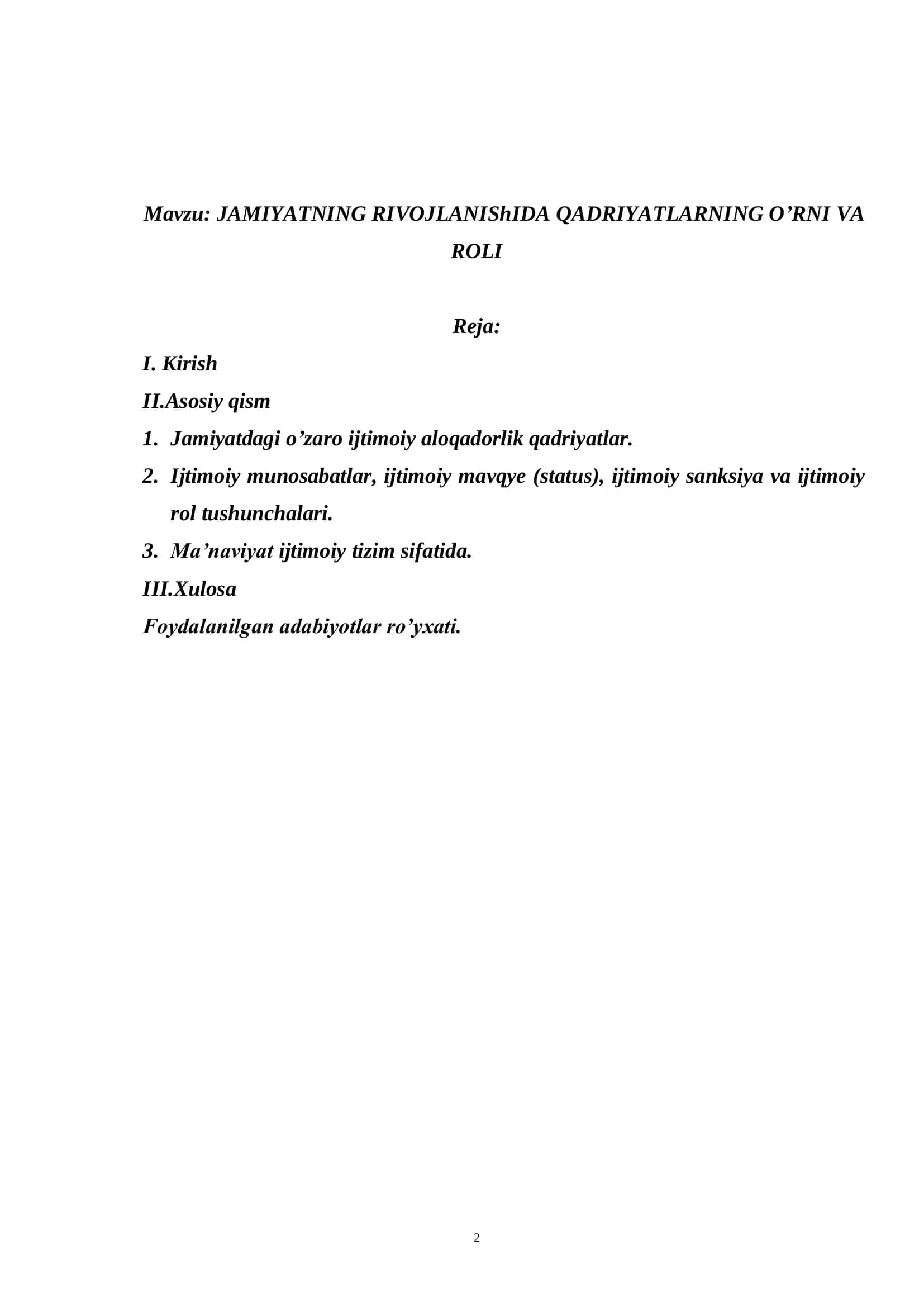 JAMIYATNING RIVOJLANIShIDA QADRIYATLARNING O’RNI VA ROLI 2
