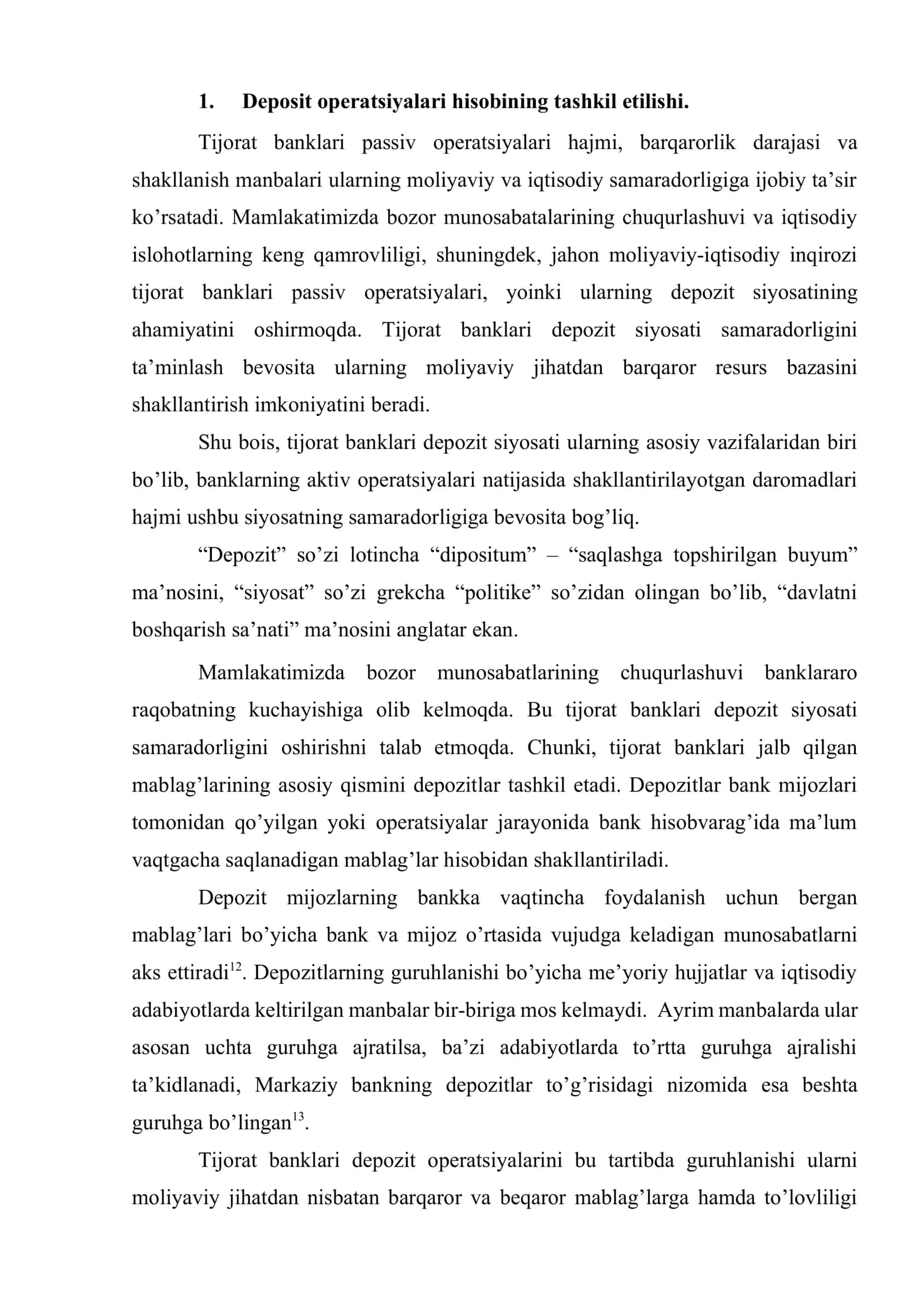 Banklarda depozit operatsiyalari hisobining tashkil etilishi 2