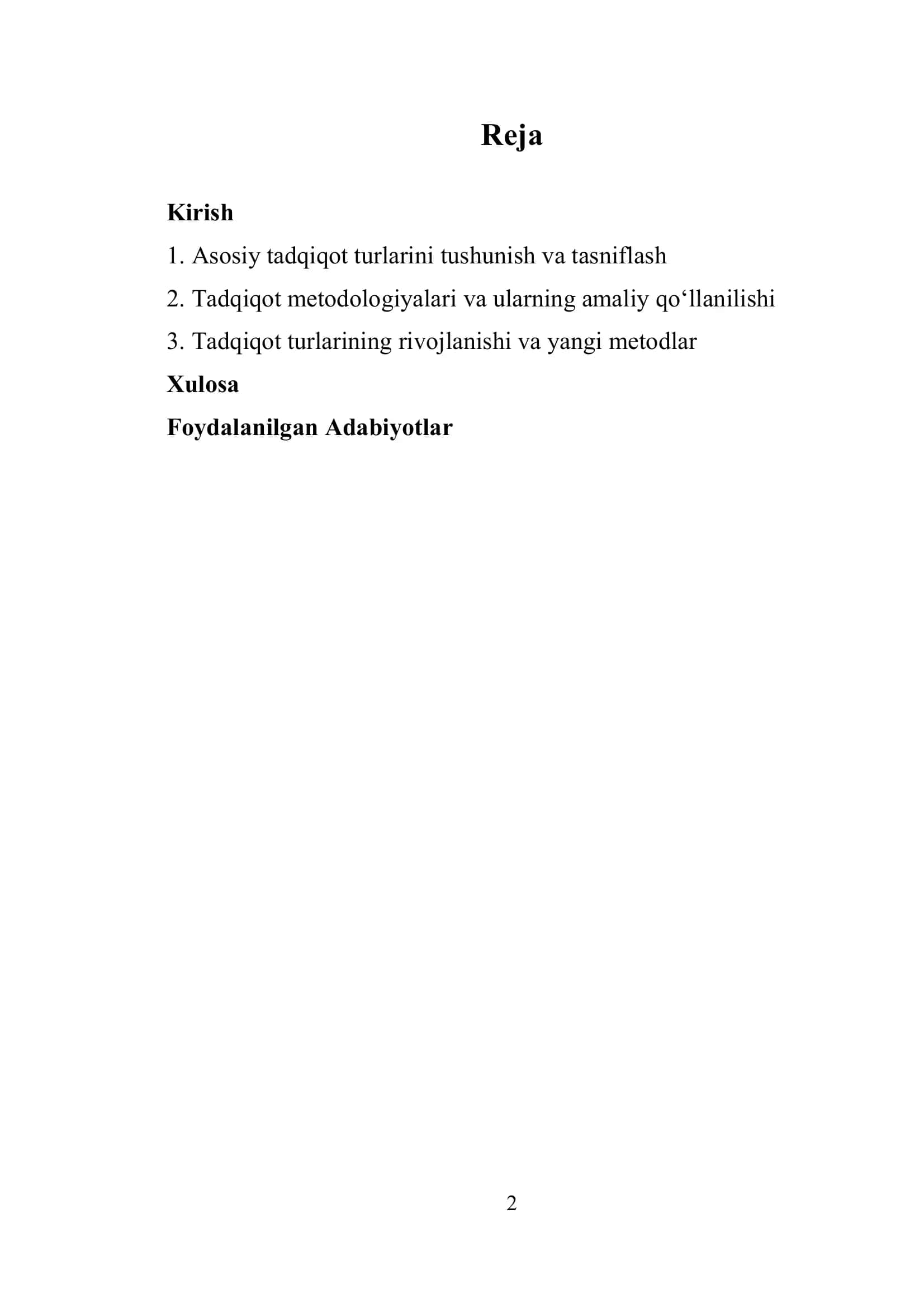 Tadqiqot turlarini ularning yoʻnalishlari boʻyicha tasniflanishi 2