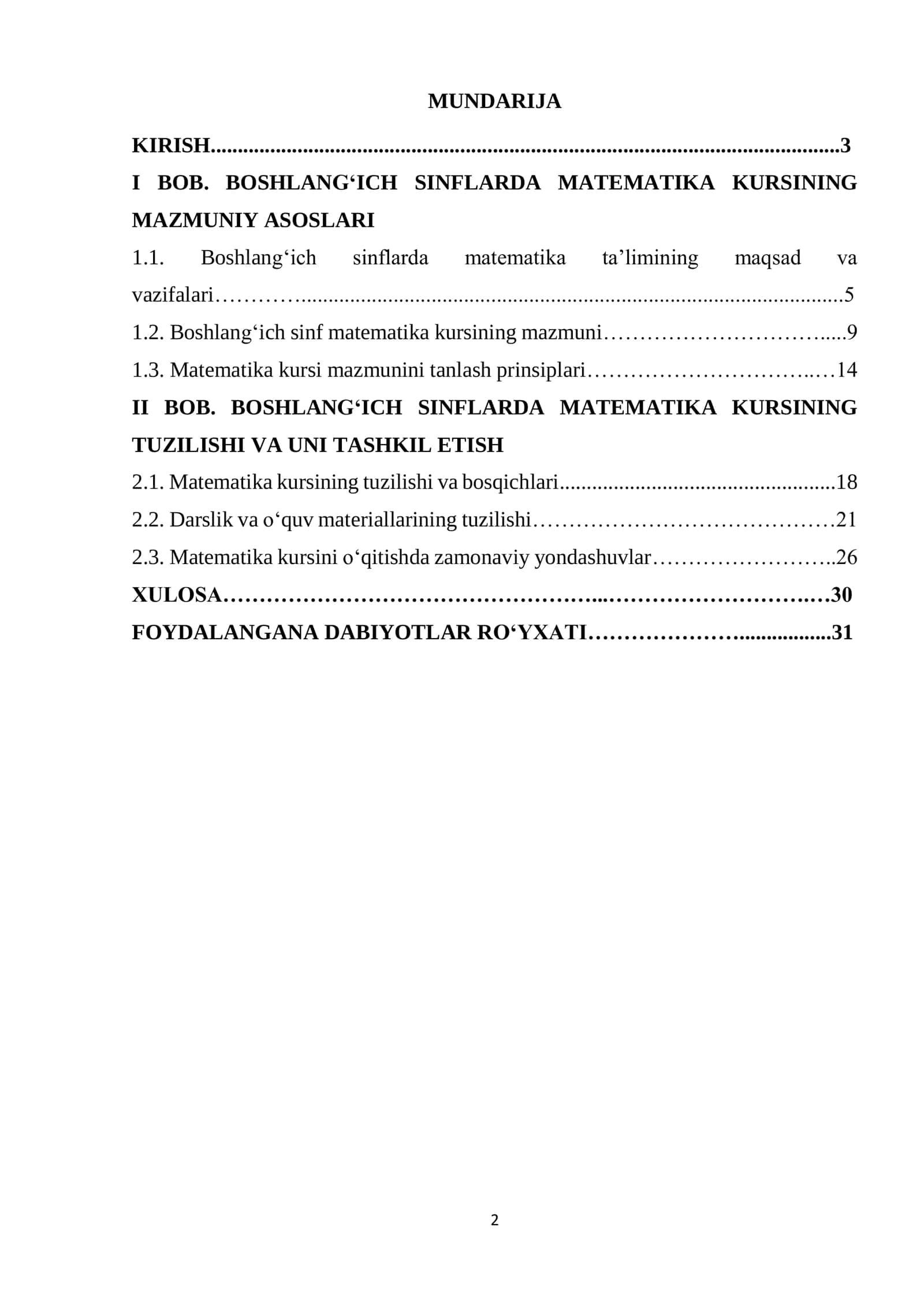 BOSHLANG‘ICH SINFLARDA MATEMATIKA KURSINING MAZMUNI VA TUZILISHI 2