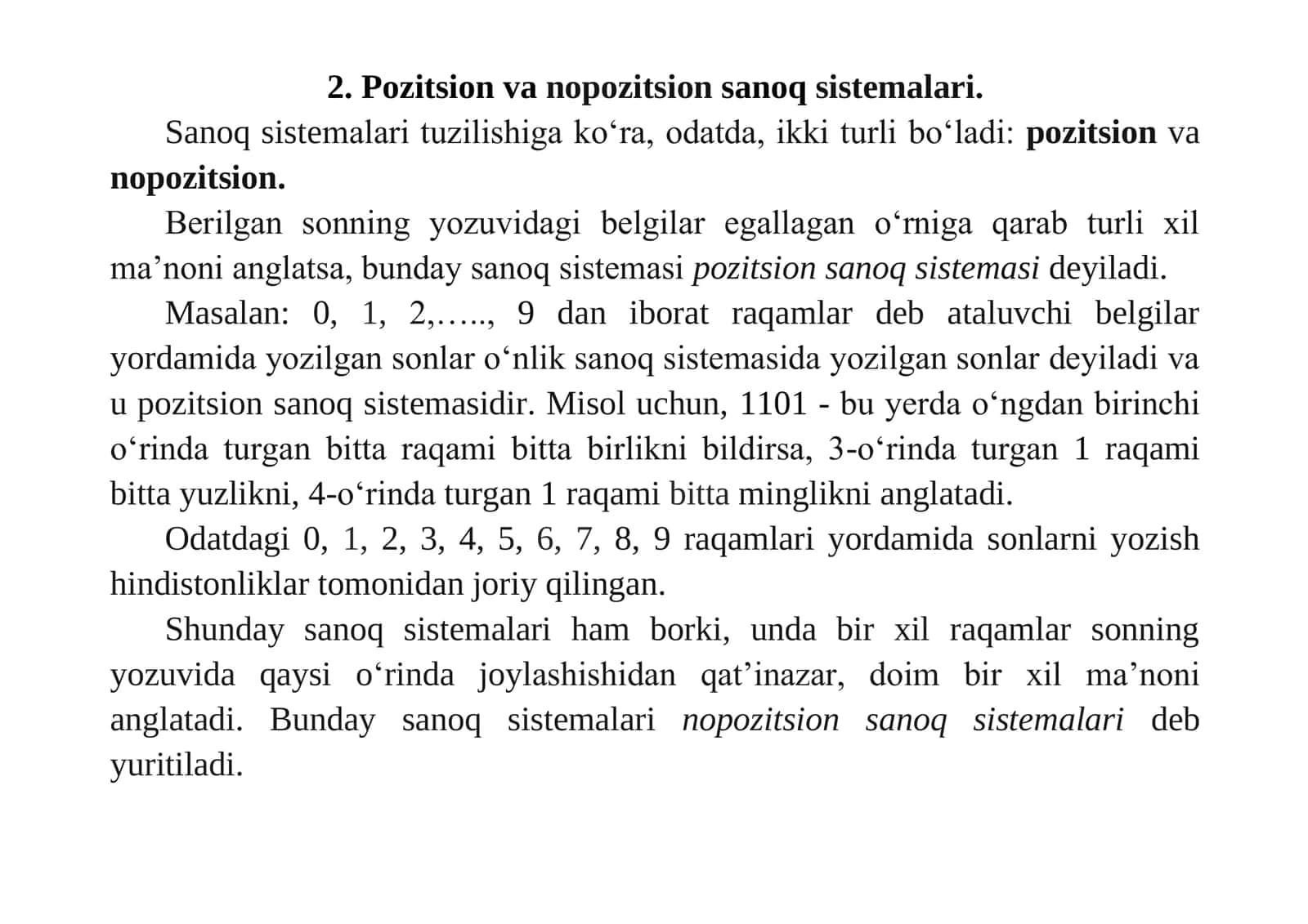 24-mavzu. SANOQ SISTEMALARI 2