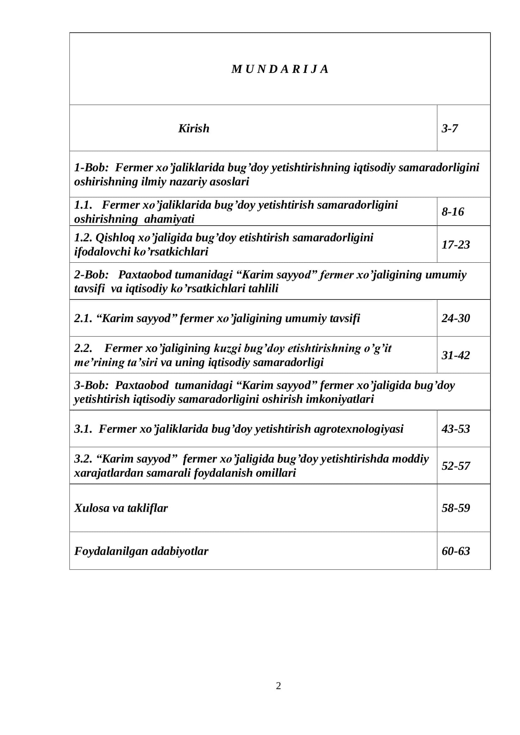 Fermer xo’jaliklarida bug’doy yetishtirish iqtisodiy samaradorligini oshirish 2