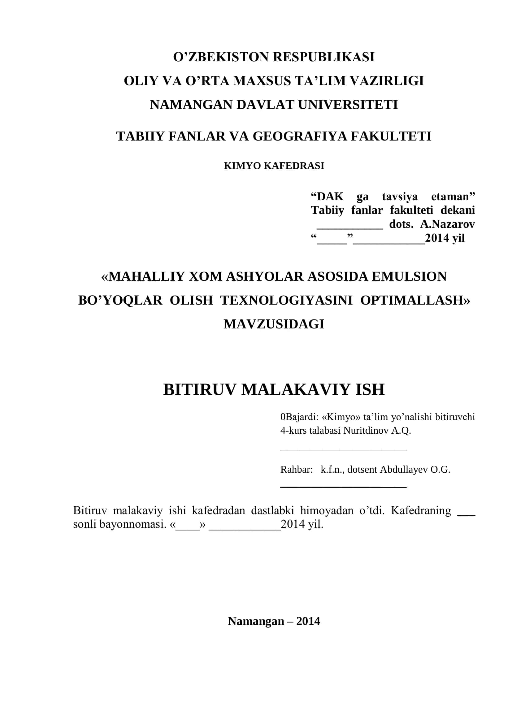 MAHALLIY XOM ASHYOLAR ASOSIDA EMULSION BO’YOQLAR OLISH TEXNOLOGIYASINI OPTIMALLASH 2
