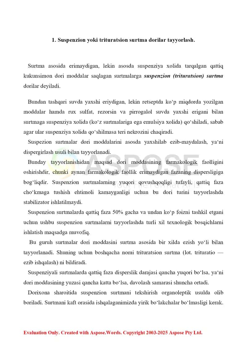 Geterogen tipdagi surtmalar texnologiyasi. Hozirgi kunda pastalarning YUDT orasida tutgan o'rni. Referat, 7 sahifa. 2
