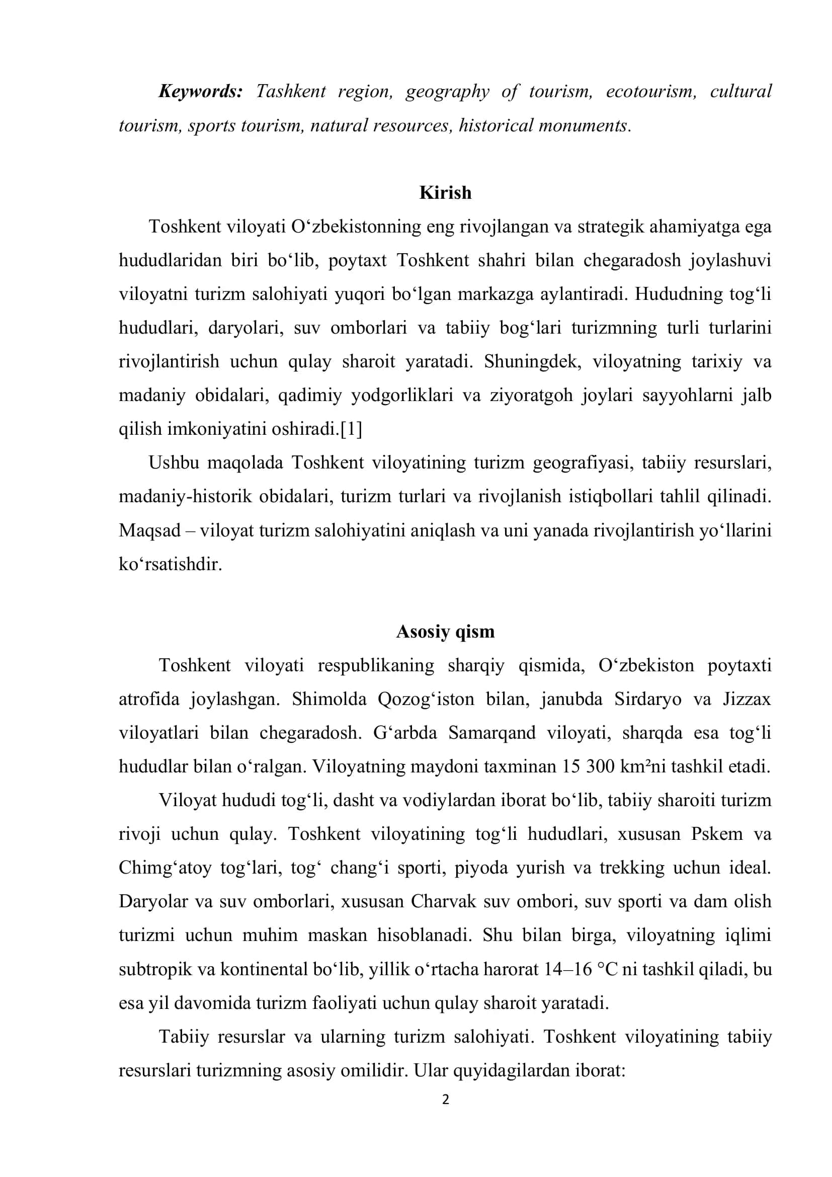 TOSHKENT VILOYATI TURIZM GEOGRAFIYASI 2