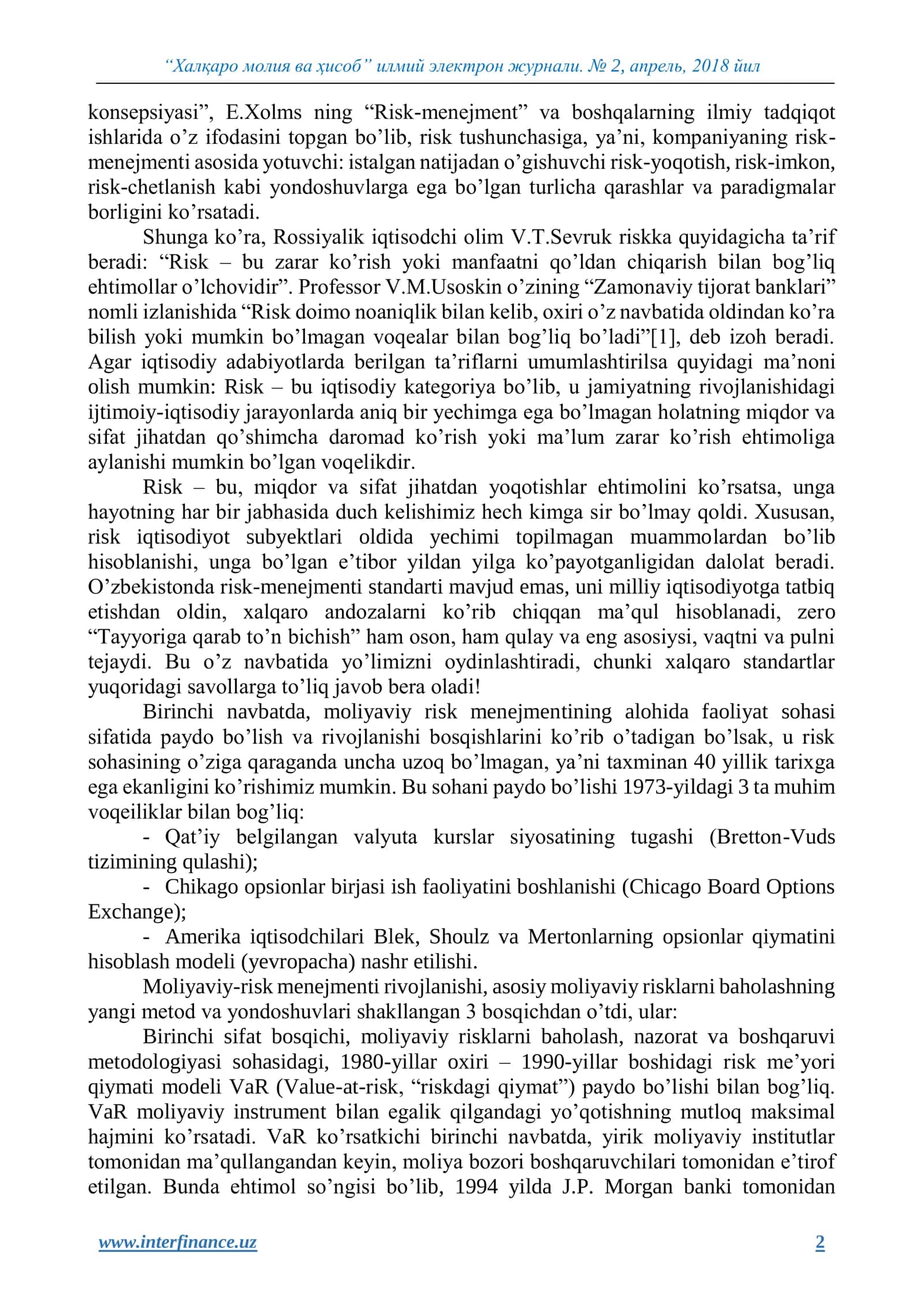 "RISK MENEJMENTINING NAZARIY ASOSLARI" 2