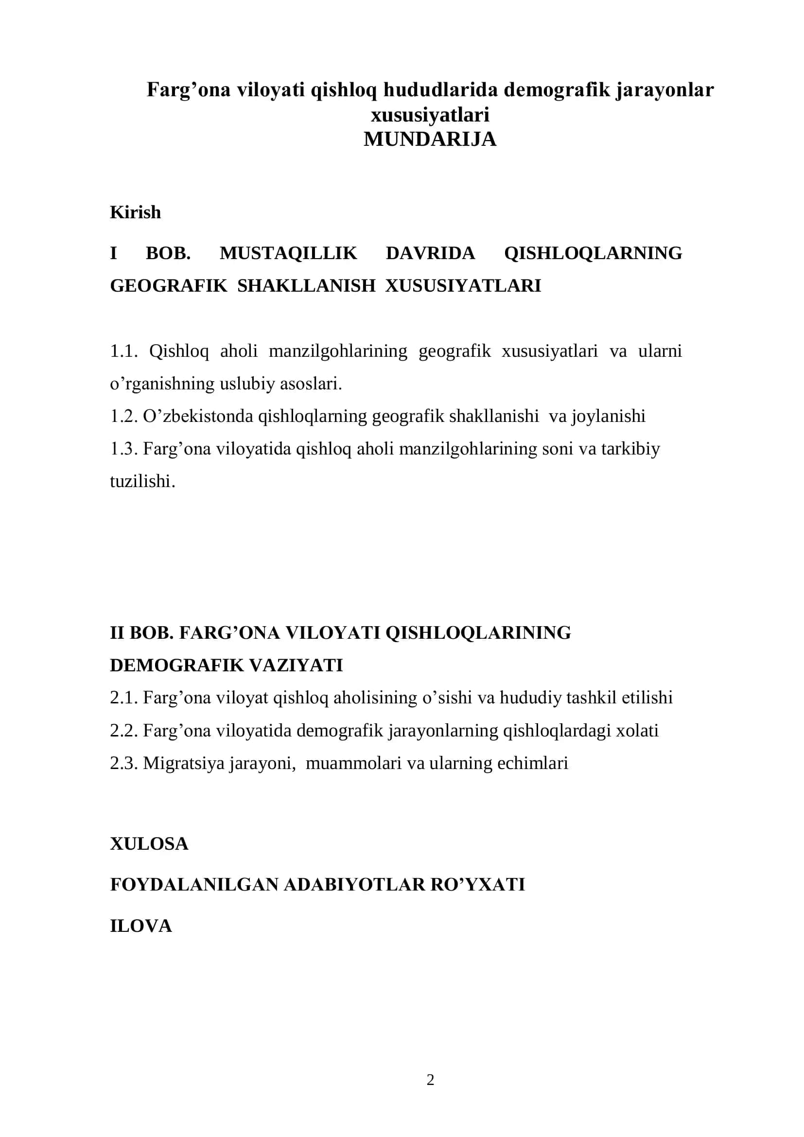 Farg’ona viloyati qishloq hududlarida demografik jarayonlar xususiyatlari 2