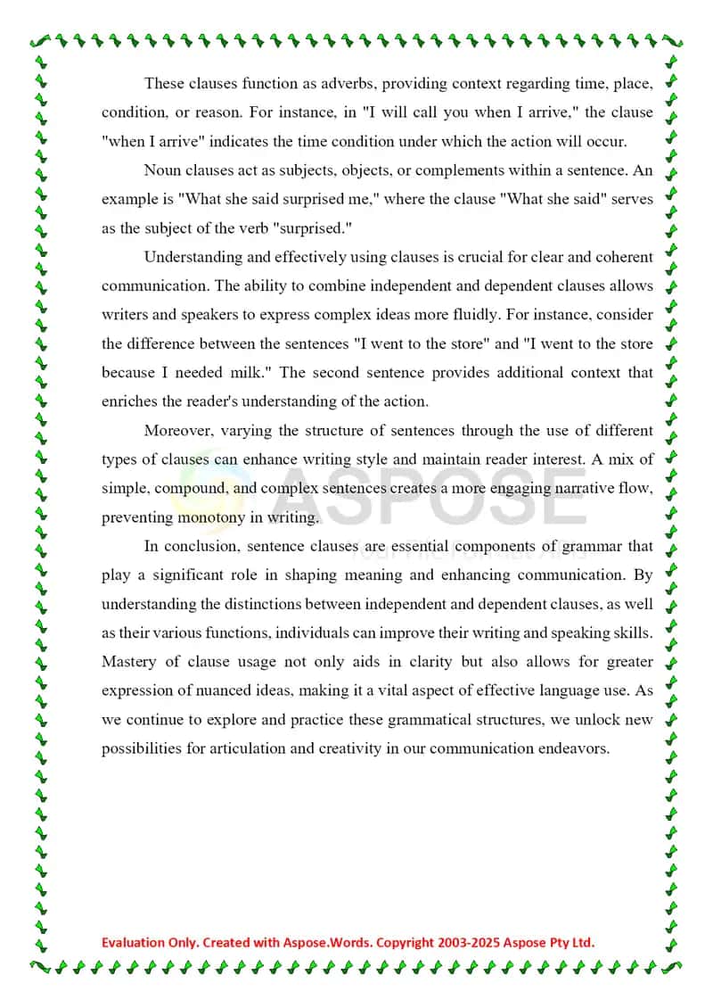 Sentence Clauses 2
