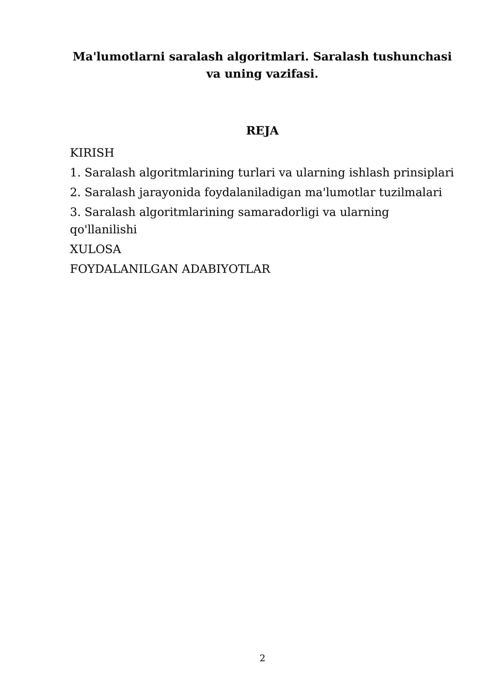 Ma'lumotlarni saralash algoritmlari. Saralash tushunchasi va uning vazifasi 2