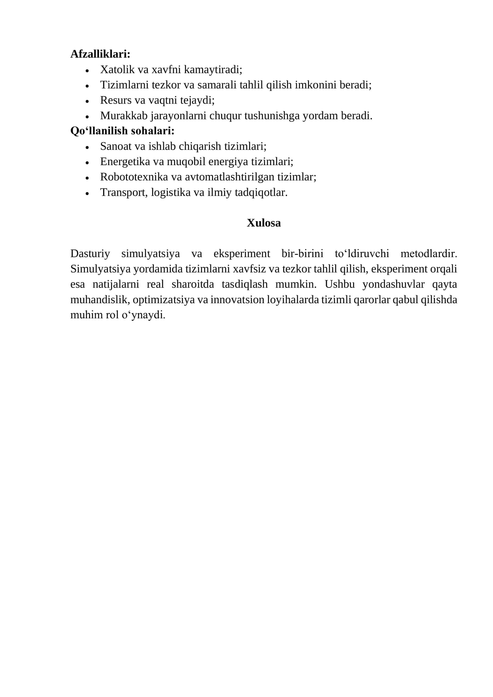 Dasturiy simulyatsiya va eksperiment 2