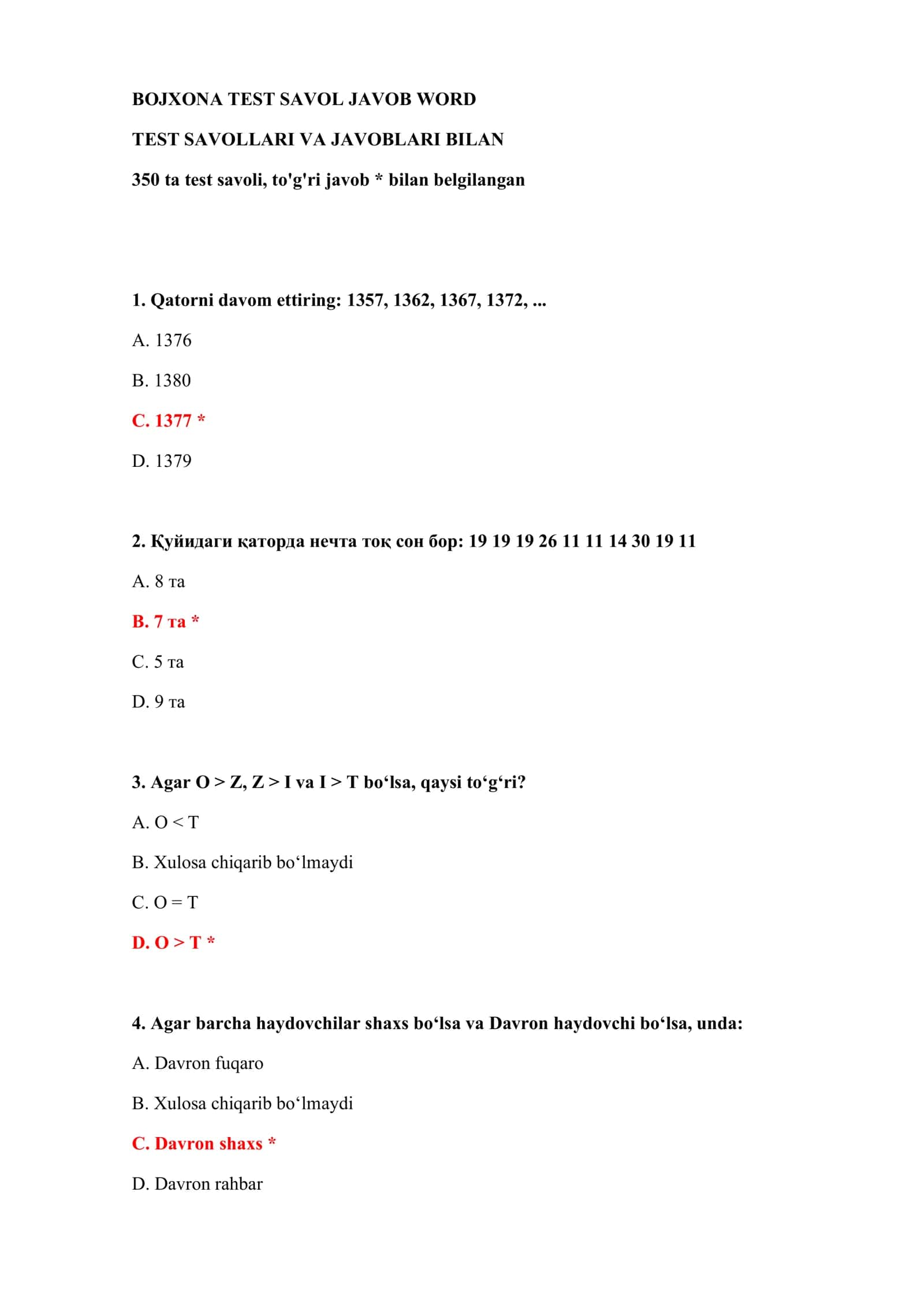 BOJXONA TEST SAVOL JAVOB WORD 2