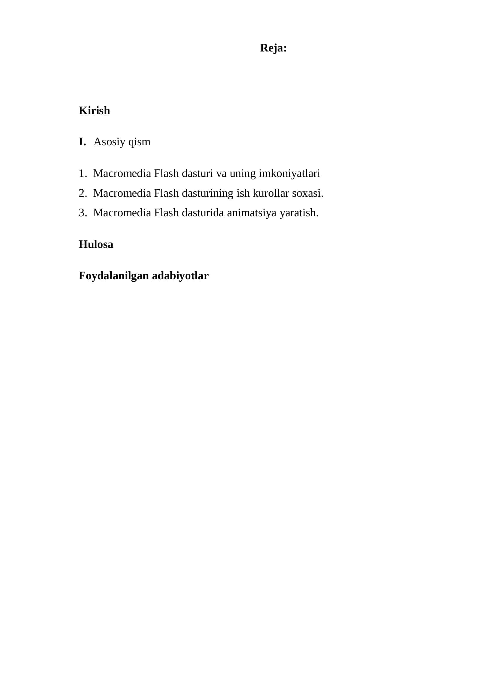 Macromedia Flesh dasturi animatsialarni hosil qilish 2