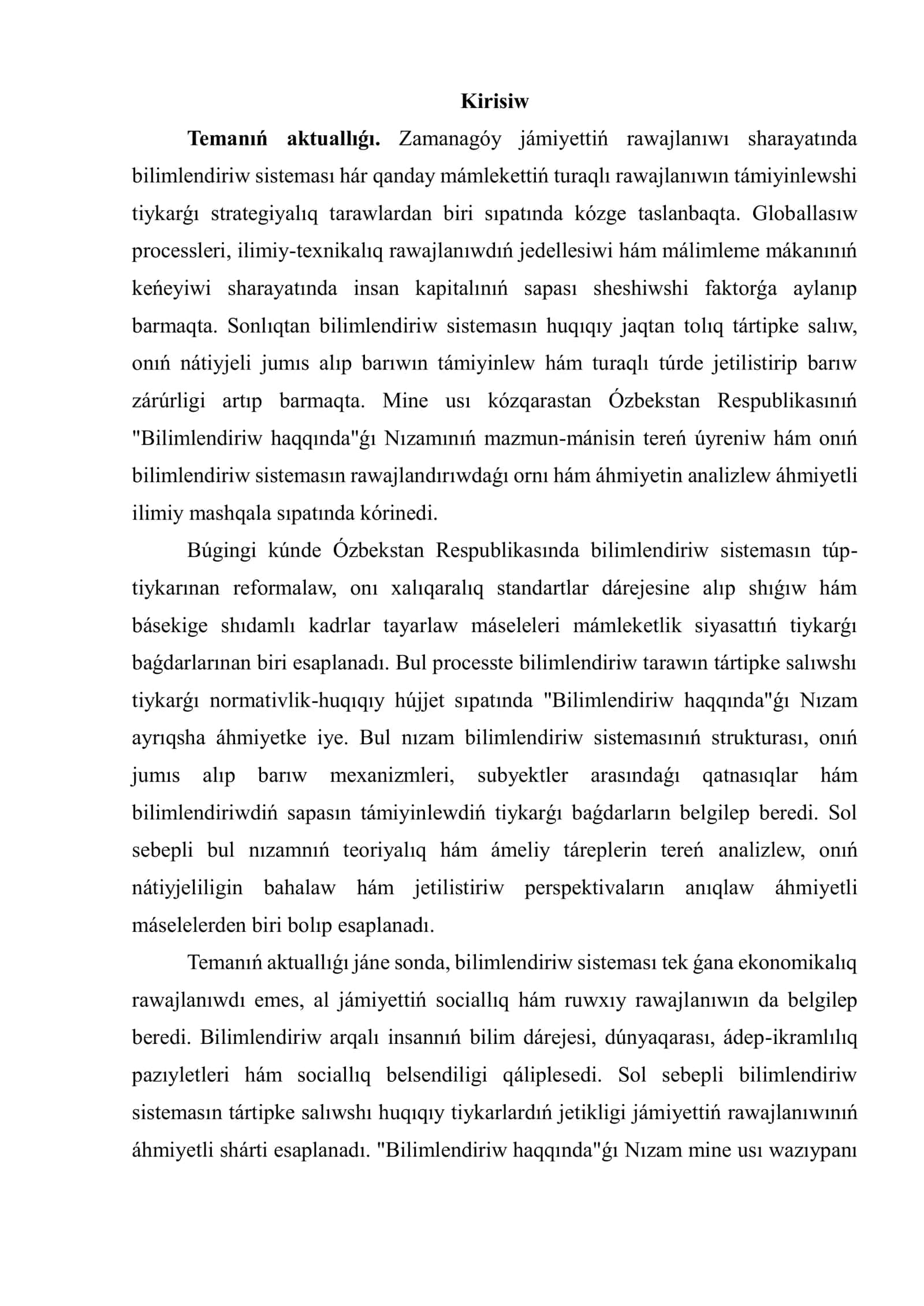 "BILIMLENDIRIW HAQQINDA"ǴI NIZAMNIŃ ÁMELIY ÁHMIYETI HÁM BILIMLENDIRIW SISTEMASINA TÁSIRI 2