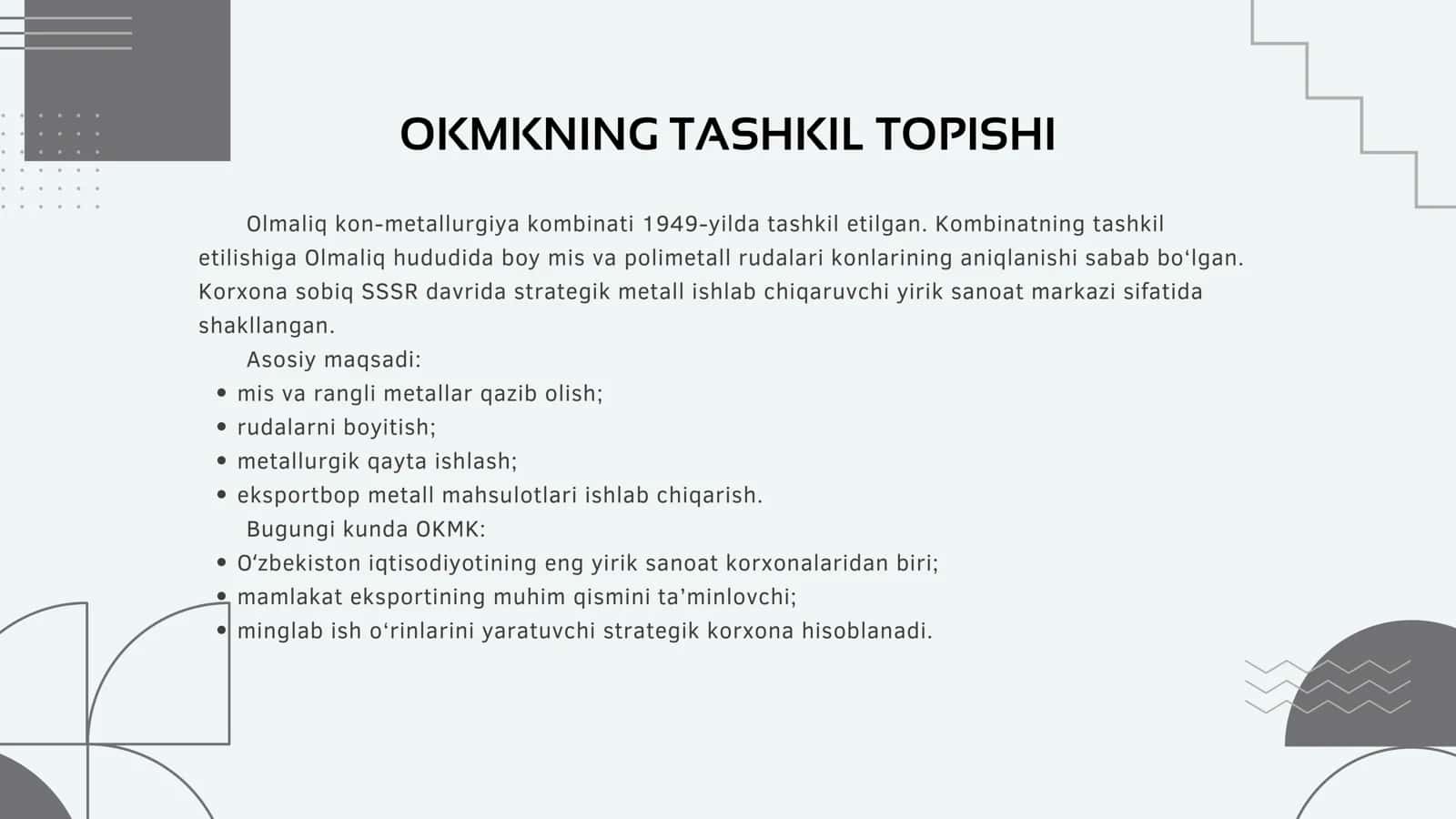 OLMALIQ KON-METALLURGIYA KOMBINATI TASHKIL ETILISHI VA MOLIYAVIY TAHLILI 2