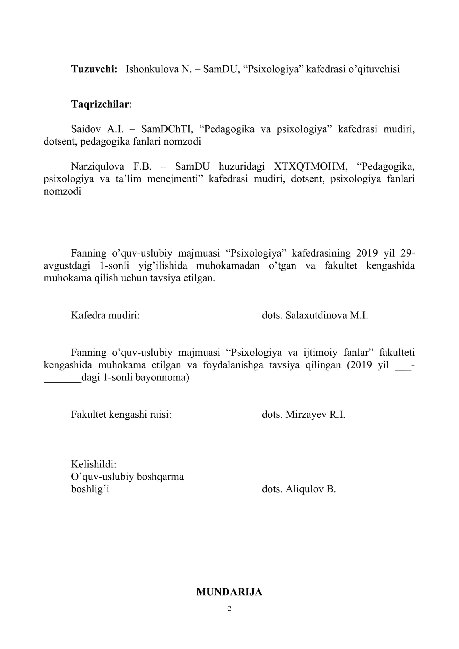 UMUMIY PSIXOLOGIYA FANIDAN O’ Q U V–U S L U B I Y M A J M U A 2