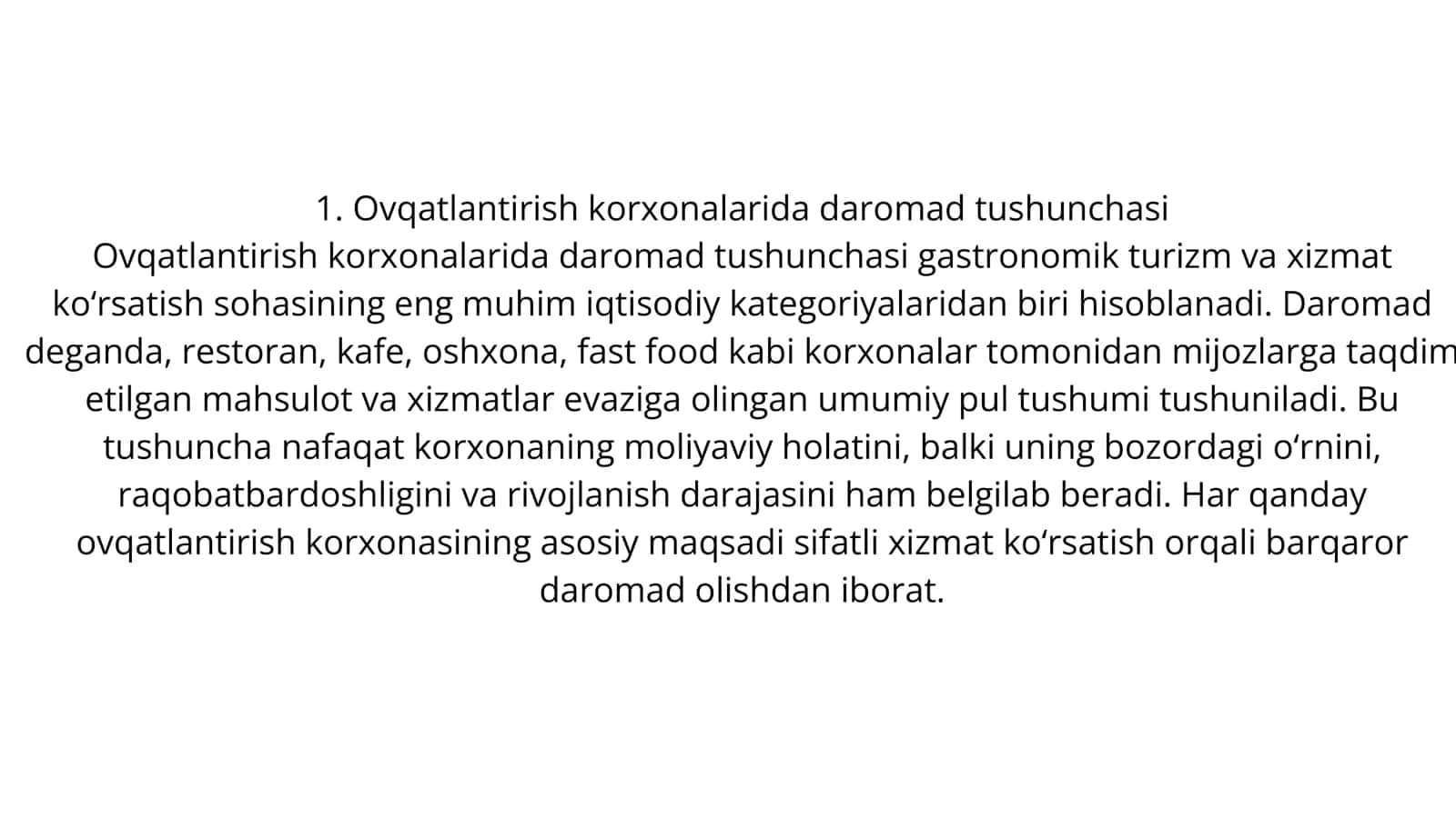 OVQATLANTIRISH KORXONALARIDA DAROMAD TUSHUNCHASI 2