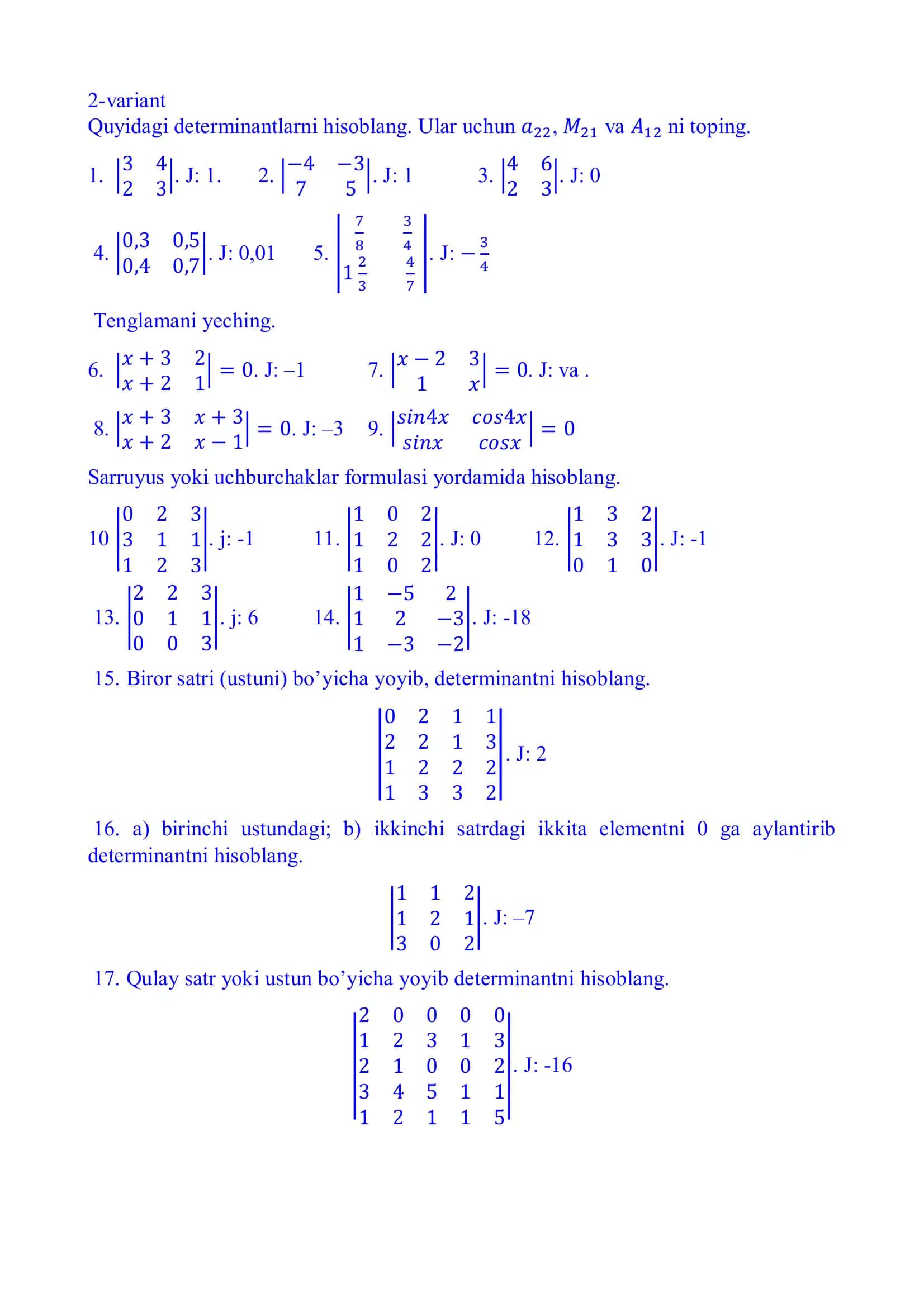 Determinantlarni hisoblashda doir 1000 ta variant 2