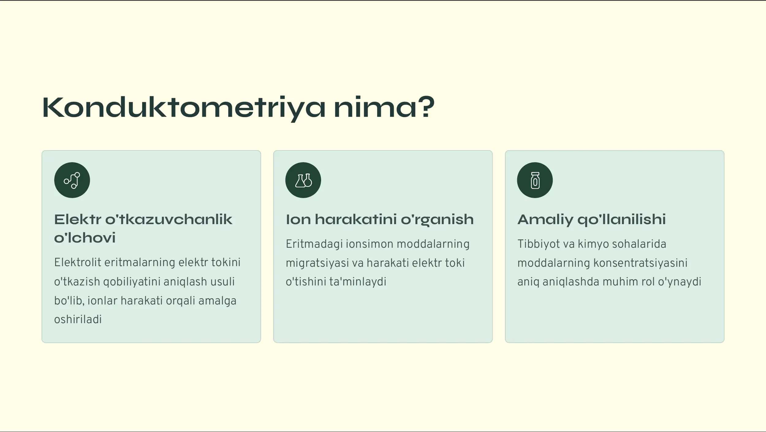 Konduktometriya: Kimyo va Tibbiyotda 2