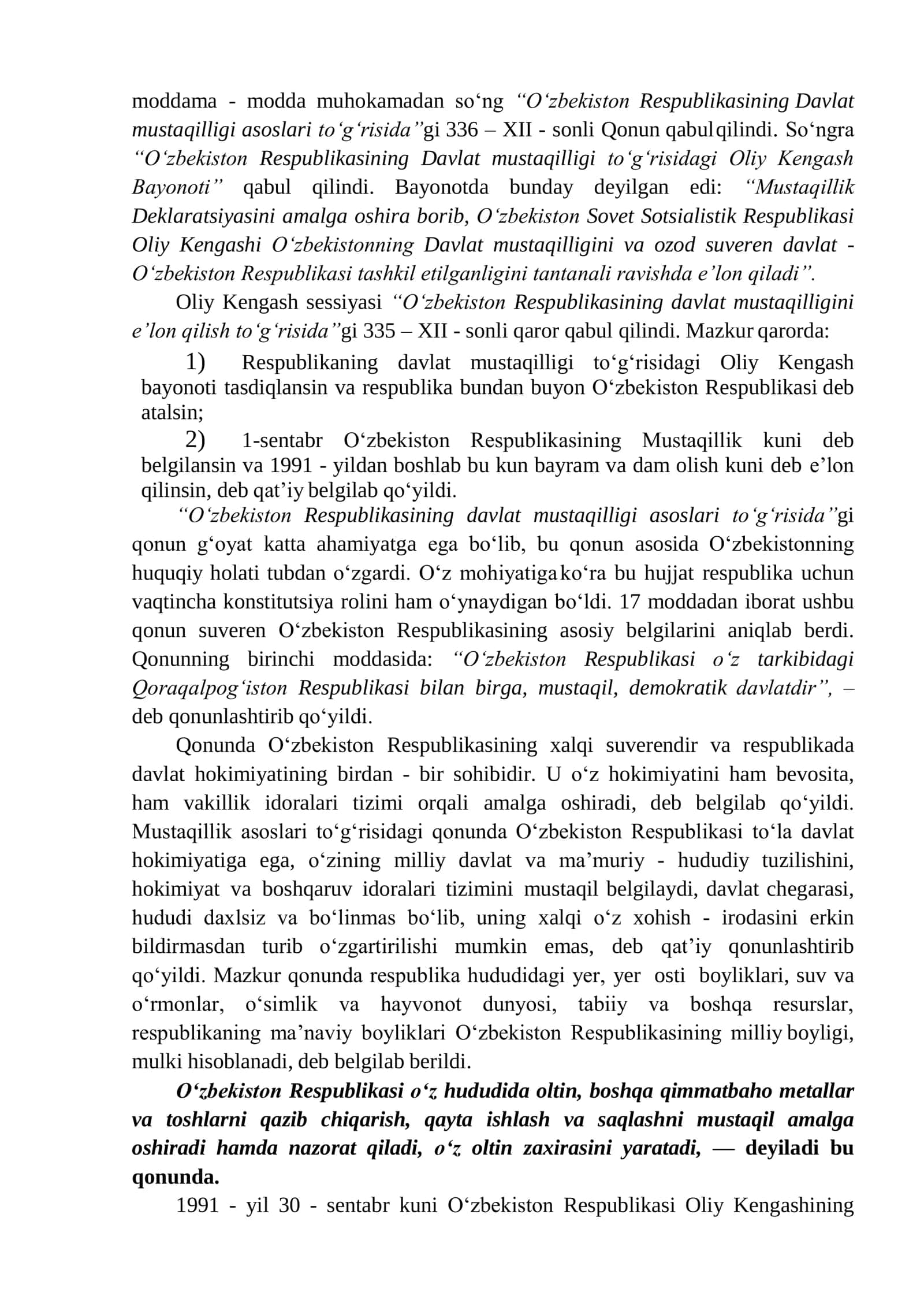 Mustaqil Oʻzbekiston Respublikasi tarixiy ahamiyati 2