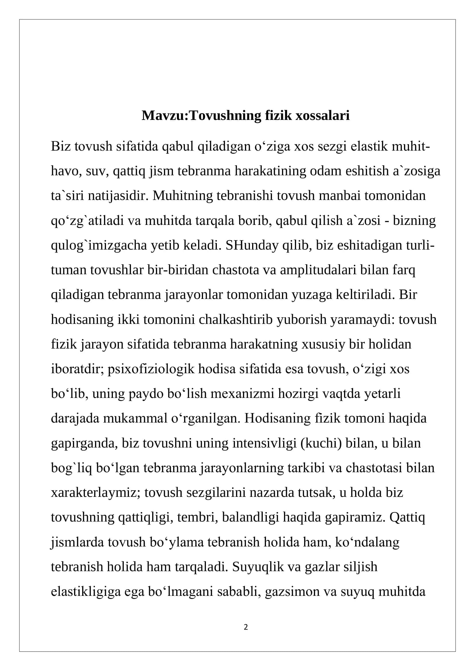 Tovushning fizik xossalari 2