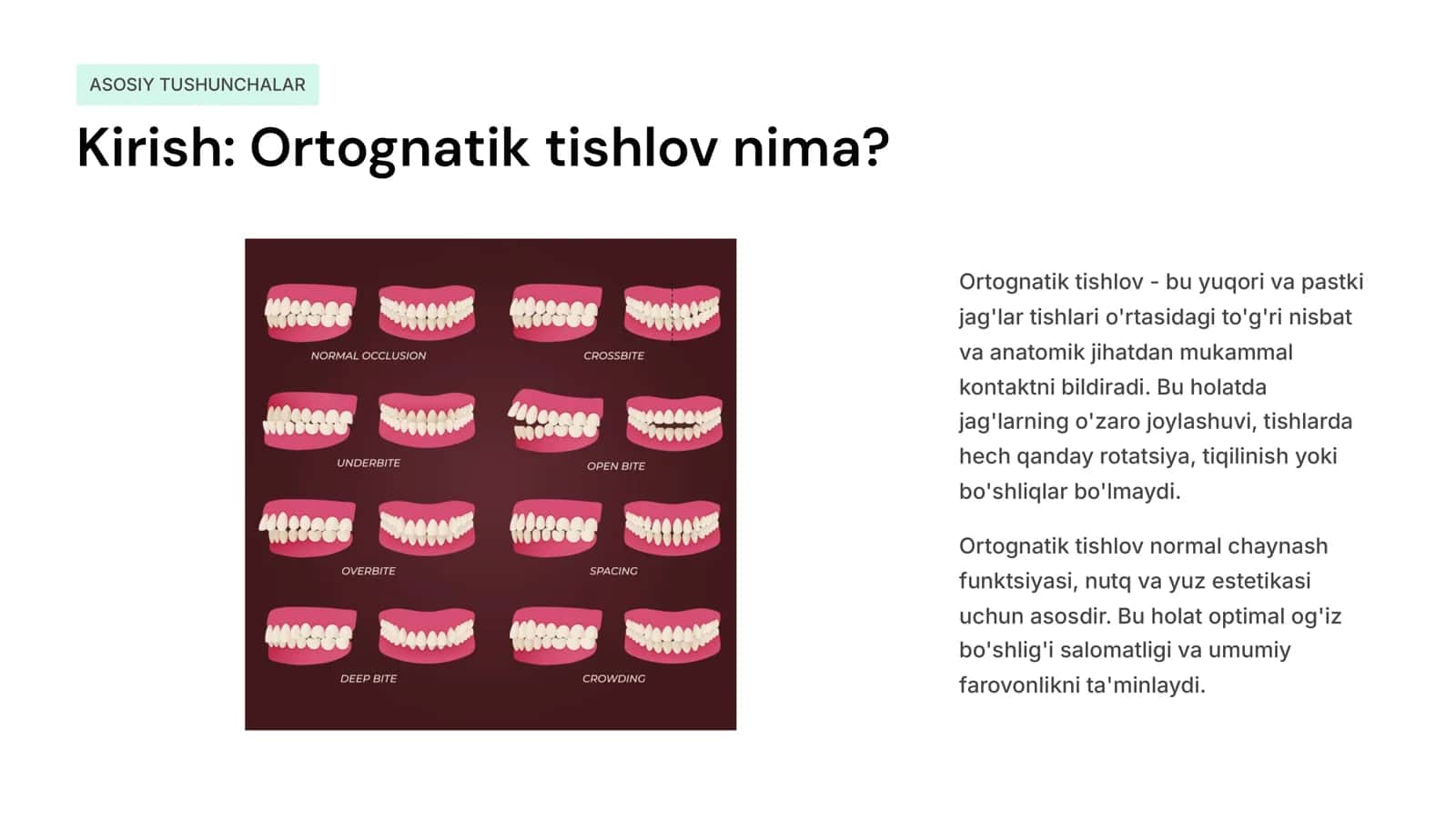 Ortognatik tishlov belgilari. 2