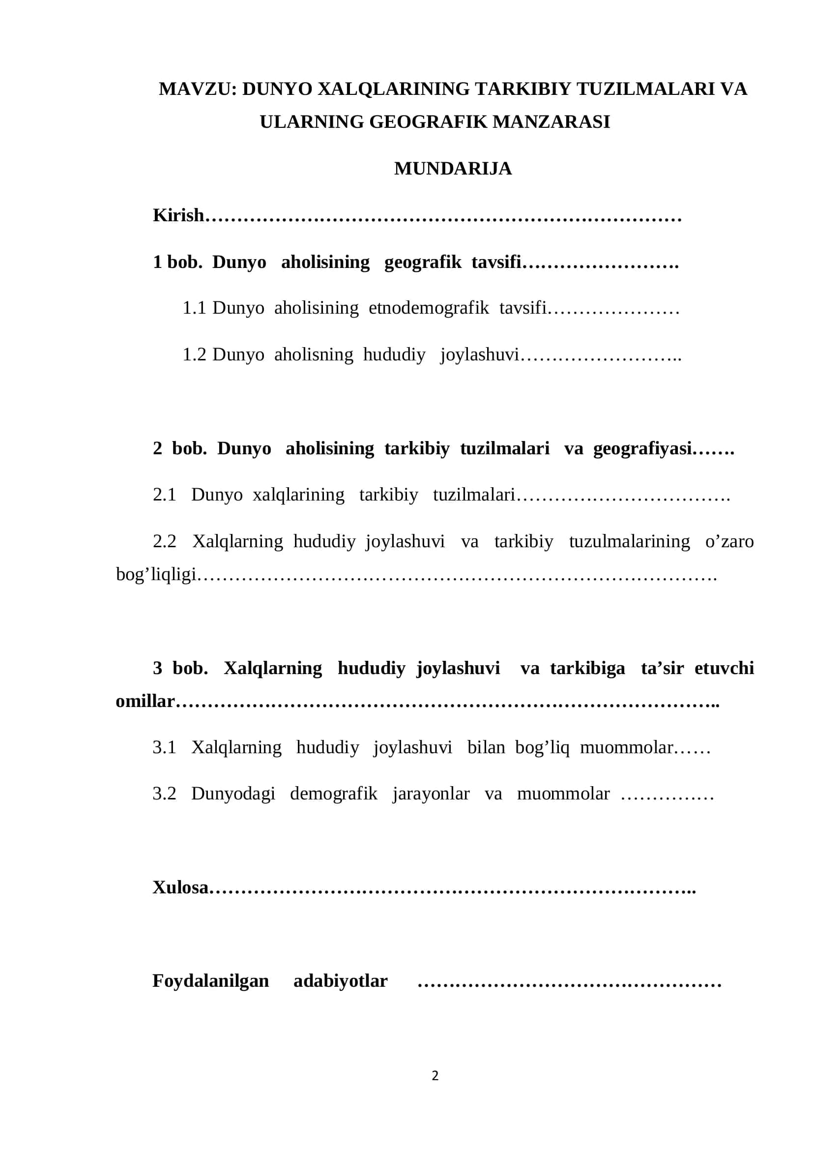 DUNYO XALQLARINING TARKIBIY TUZILMALARI VA ULARNING GEOGRAFIK MANZARASI 2