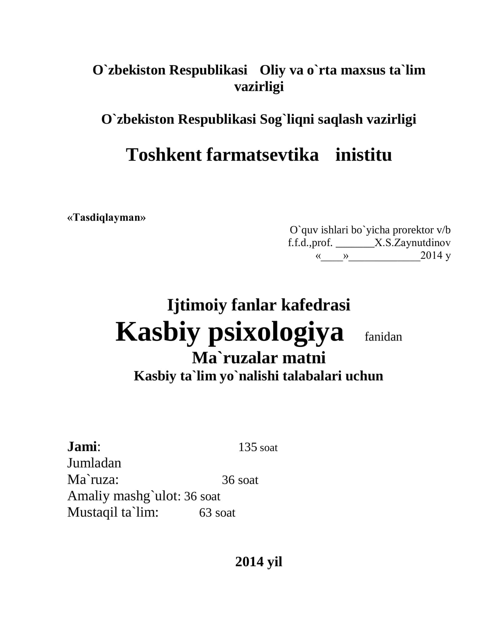 Kasbiy psixologiya fanidan Ma`ruzalar matni 2