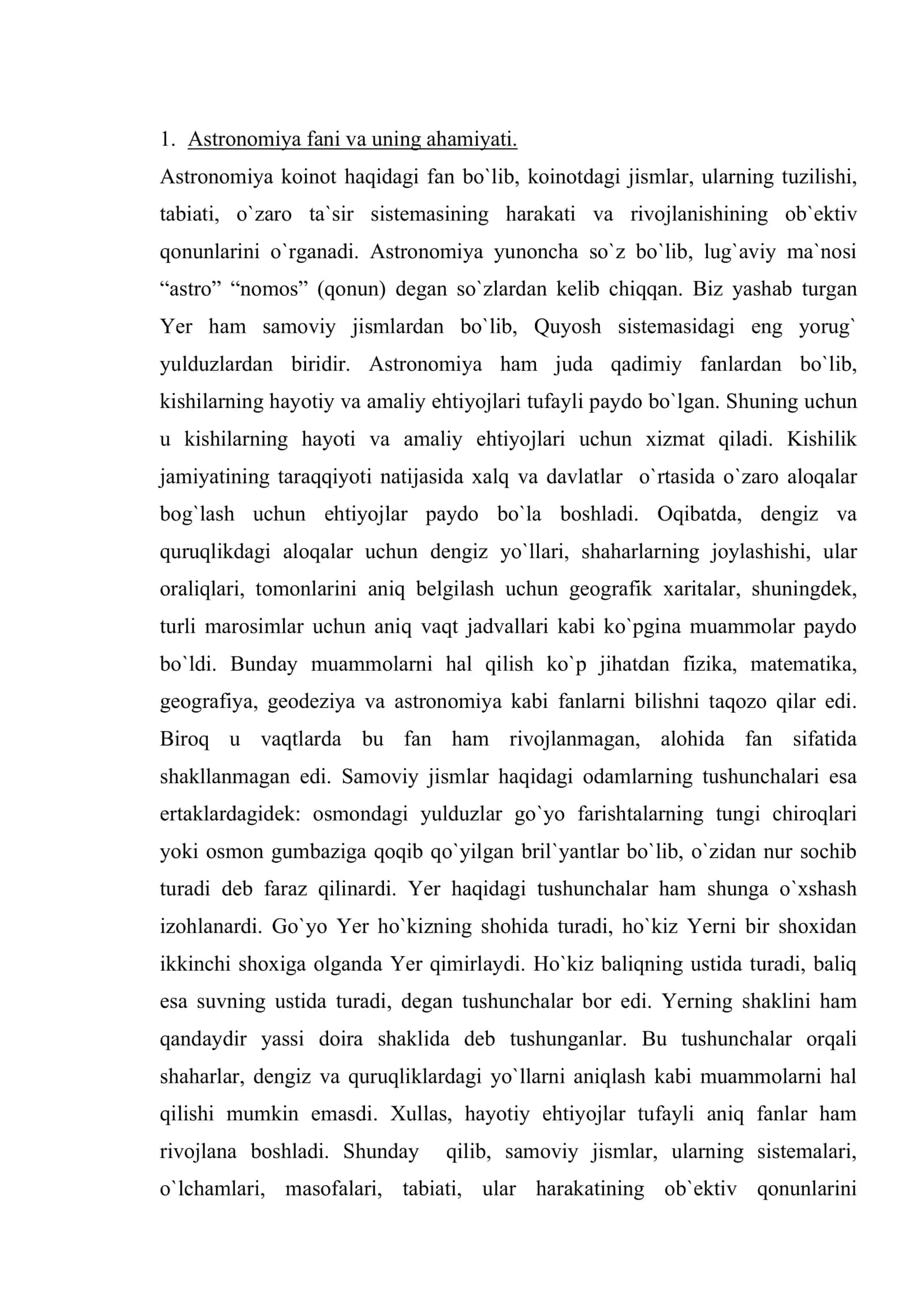 Ulug`bekning astronomiya sohasida olib borgan tadqiqot ishlari. O`zbekistonda fizika va astronomiya fanlarining taraqqiyoti 2