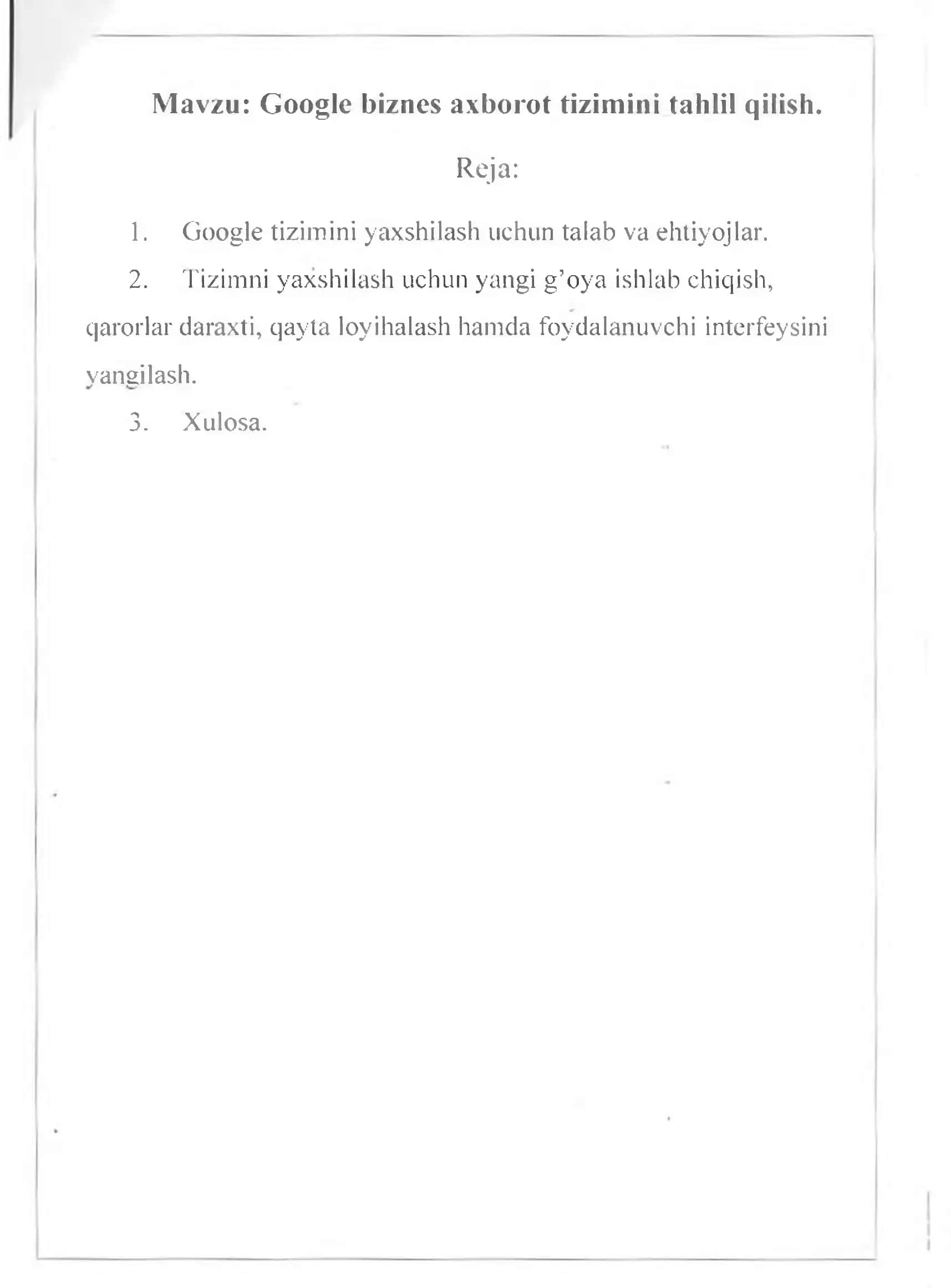 Google biznes axborot tizimini tahlil qilish 2